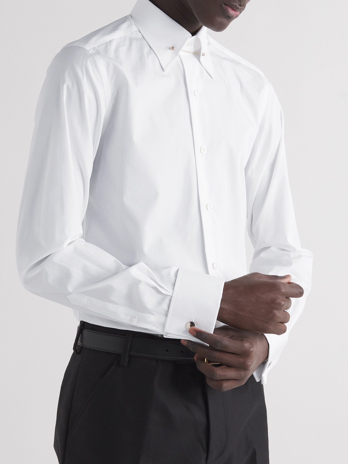 Shop Tom Ford White Slim-fit Pinned-collar Double-cuff Cotton-poplin Shirt
