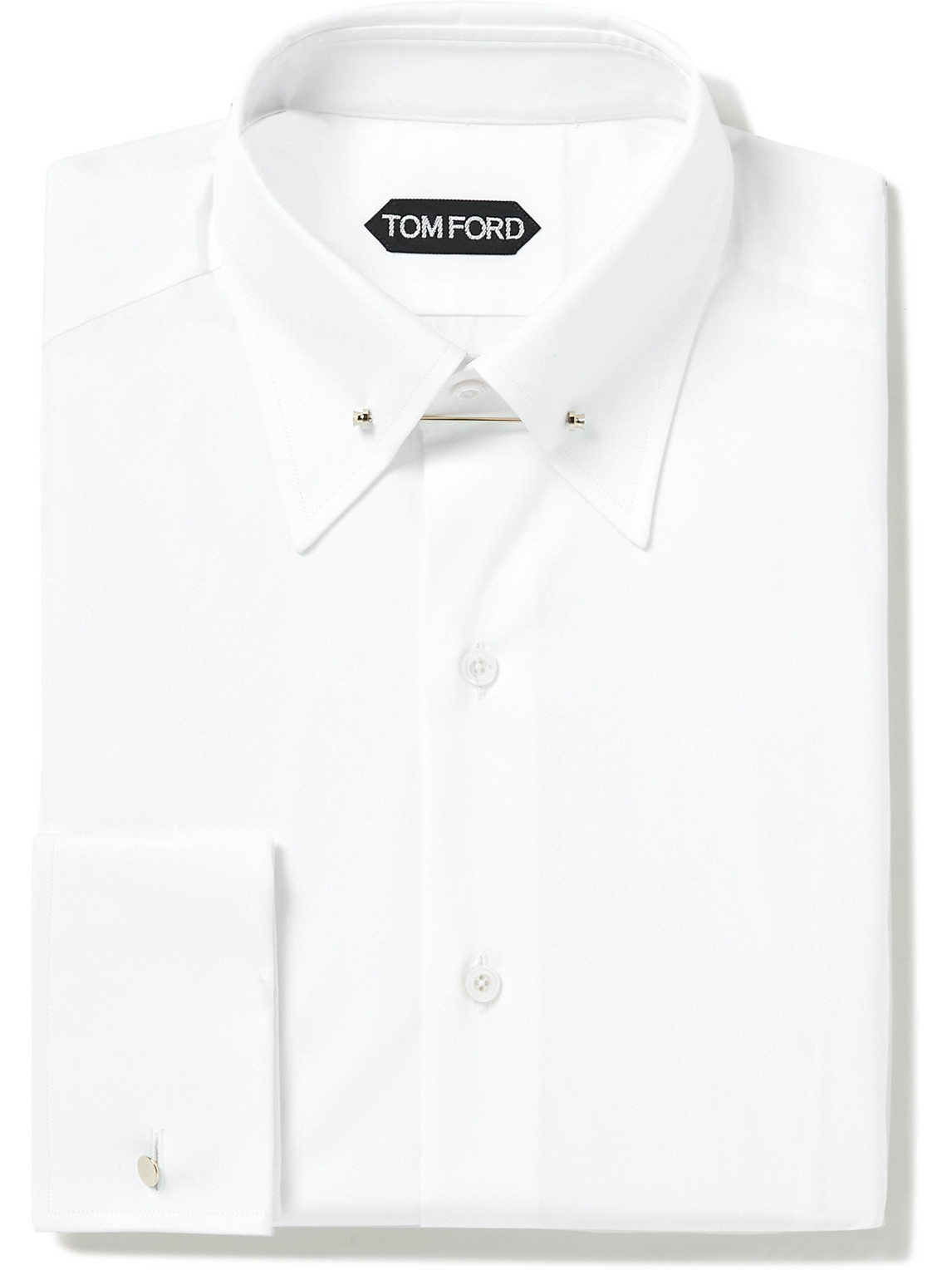 TOM FORD WHITE SLIM-FIT PINNED-COLLAR DOUBLE-CUFF COTTON-POPLIN SHIRT