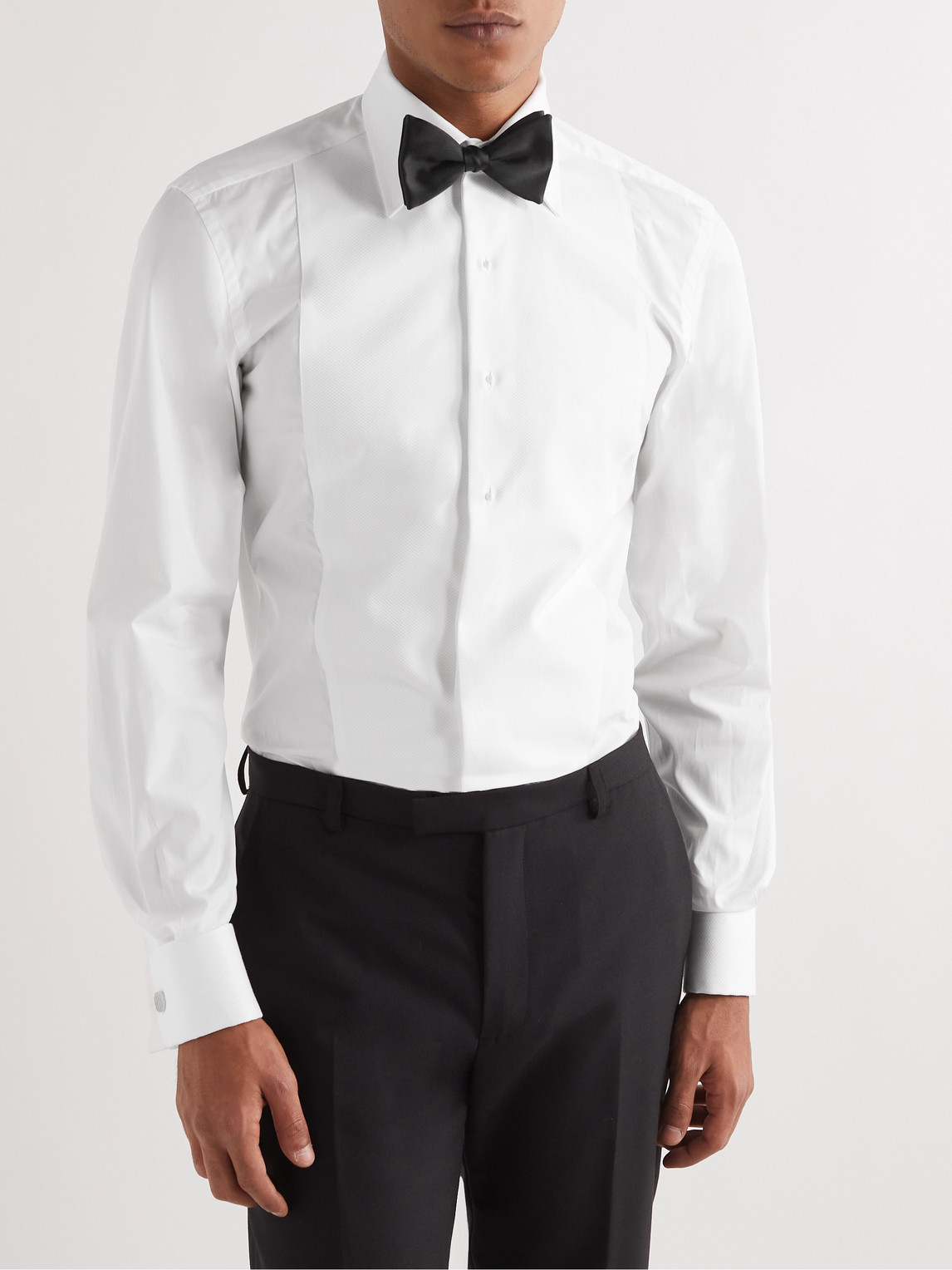 Double-Cuff Cotton-Piqué Tuxedo Shirt — 2