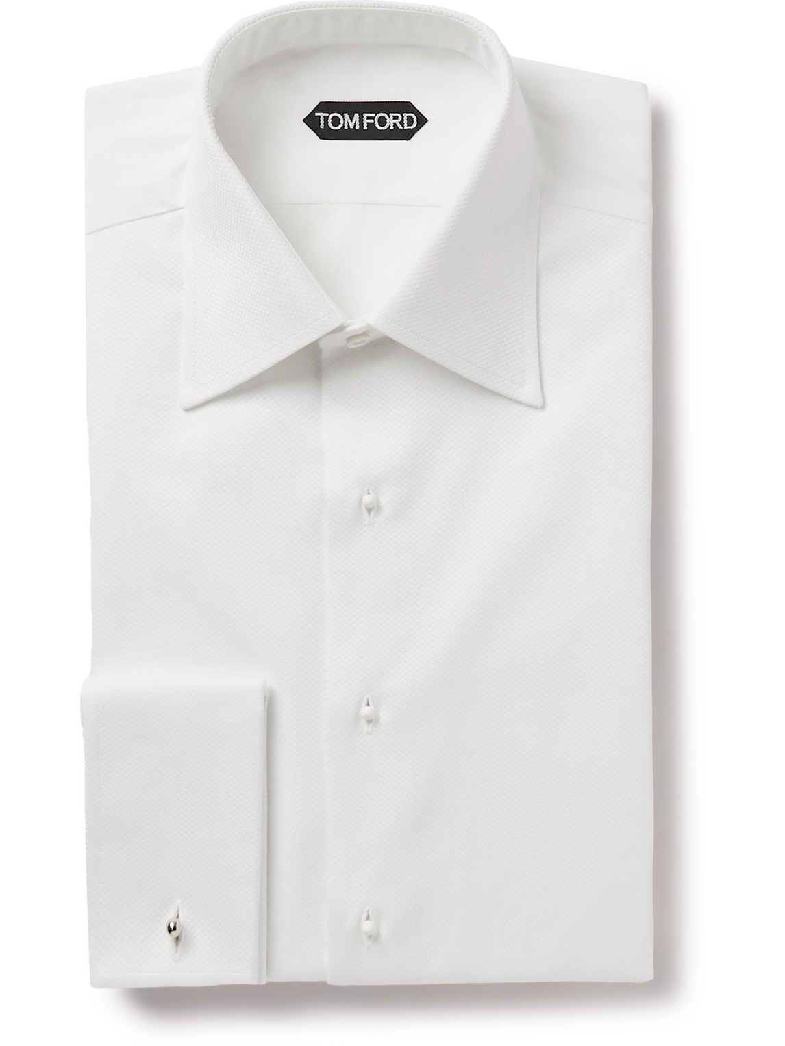 Shop Tom Ford Double-cuff Cotton-piqué Tuxedo Shirt In White