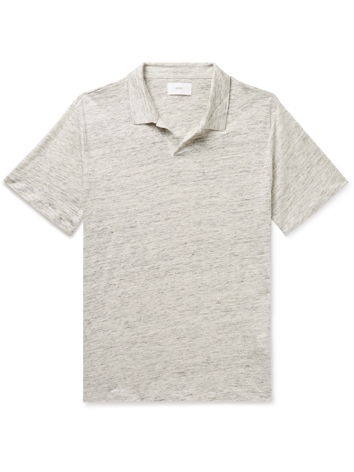 Onia Men's Open-collar Linen Polo Shirt In Gray