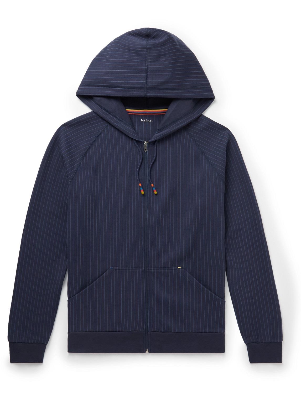 Paul Smith Pinstriped Cotton-blend Jersey Zip-up Hoodie In Blue