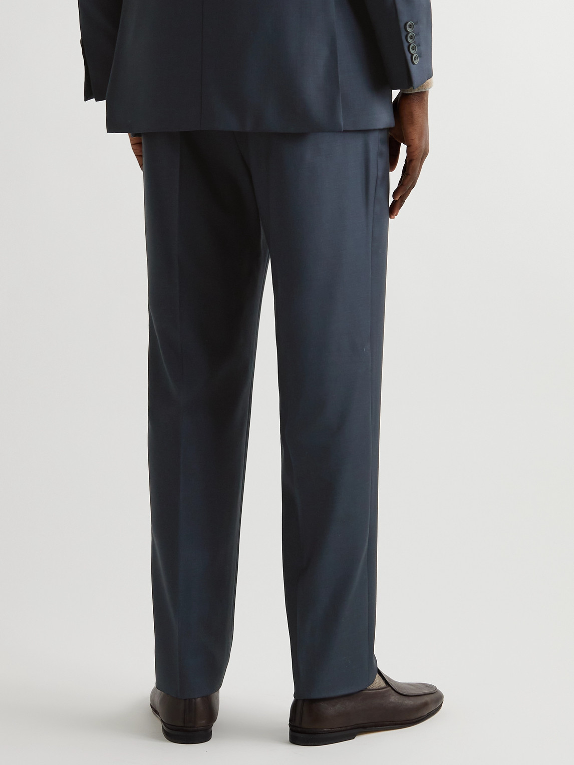 Shop Richard James Tapered Sharkskin Wool Suit Trousers In Black