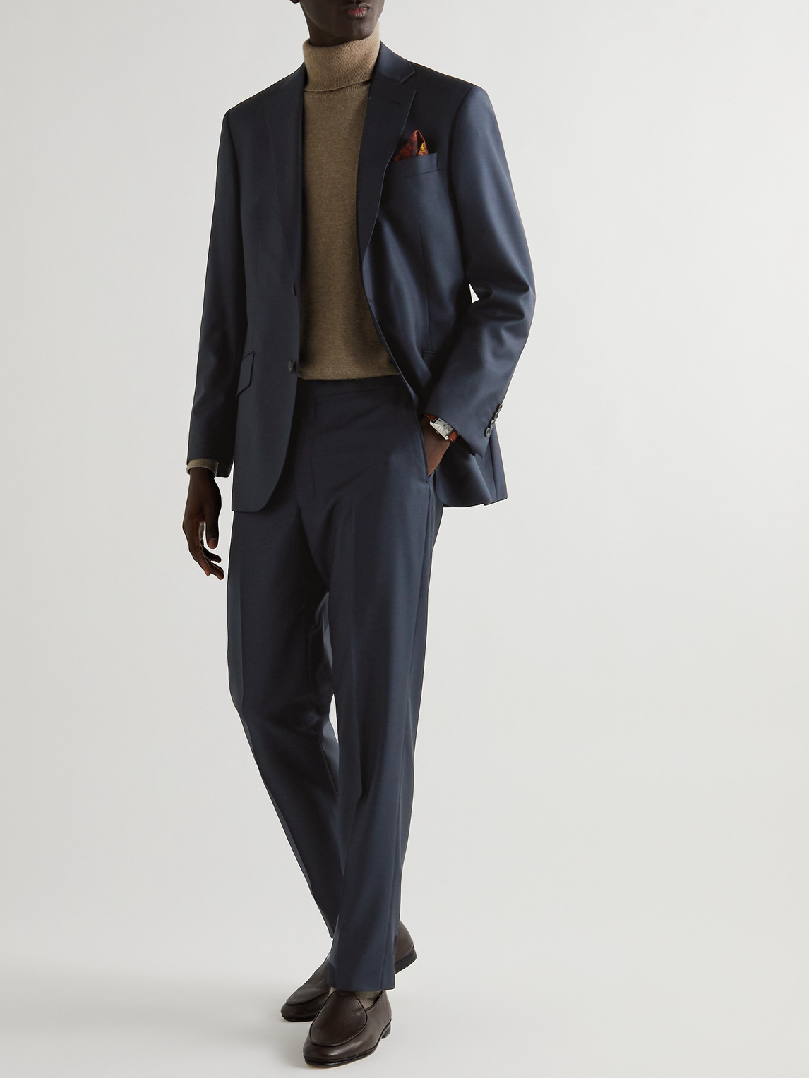 Shop Richard James Tapered Sharkskin Wool Suit Trousers In Black