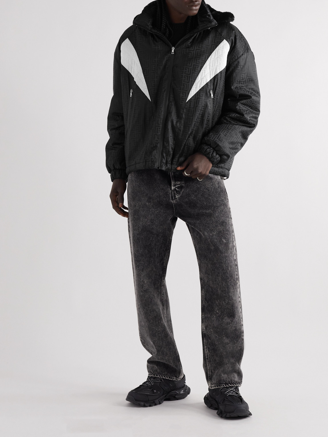 Faux Fur-Trimmed Padded Monogrammed Shell Hooded Jacket — 2