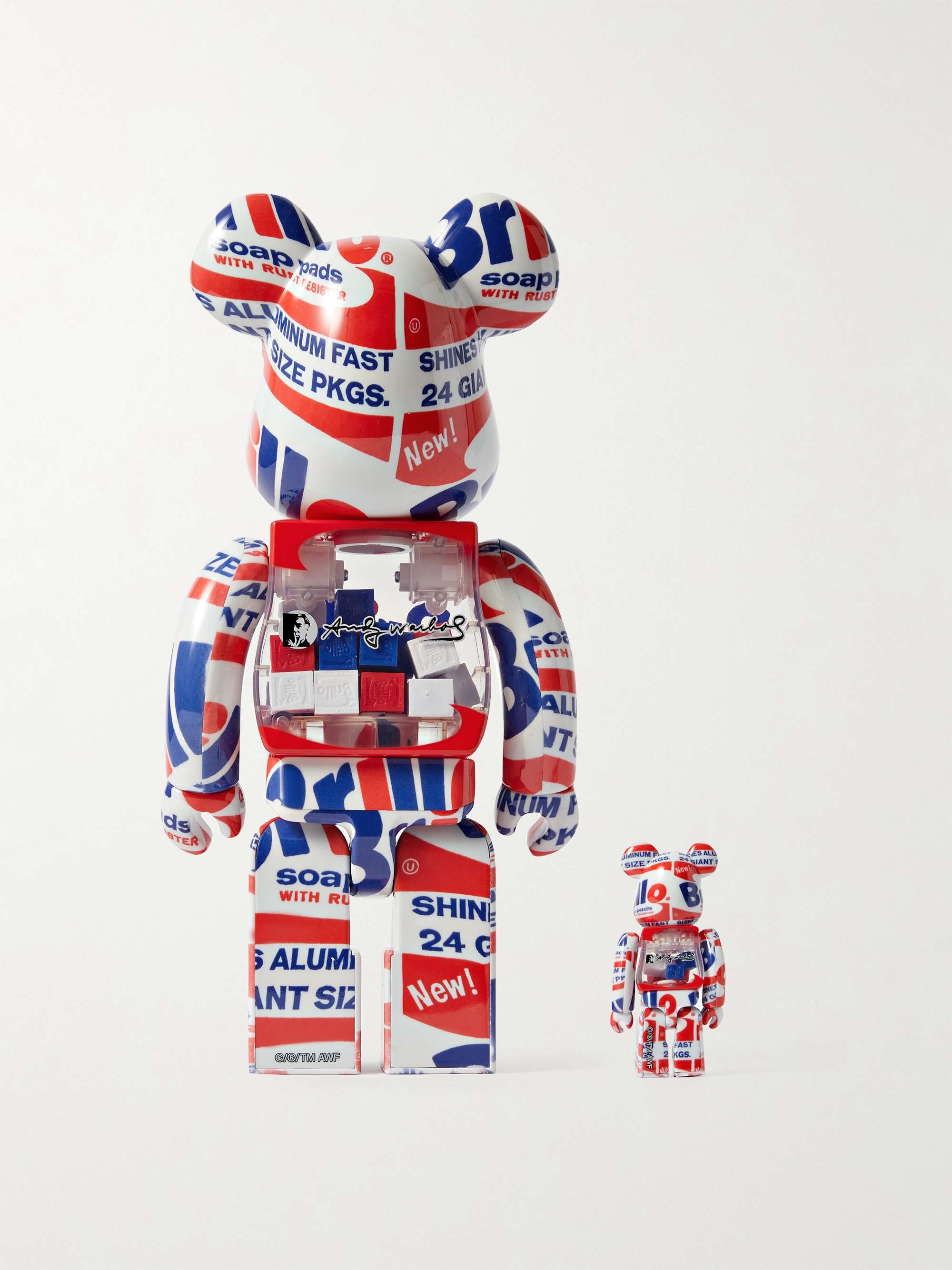 BE@RBRICK + Andy Warhol Brillo 100% + 400% Printed PVC Figurine Set