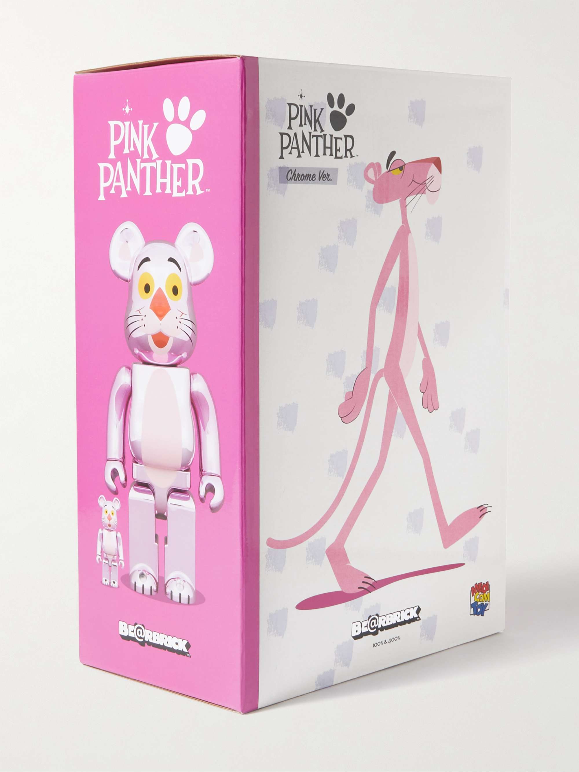 BE@RBRICK + Pink Panther 100% + 400% Printed Chrome PVC Figurine Set