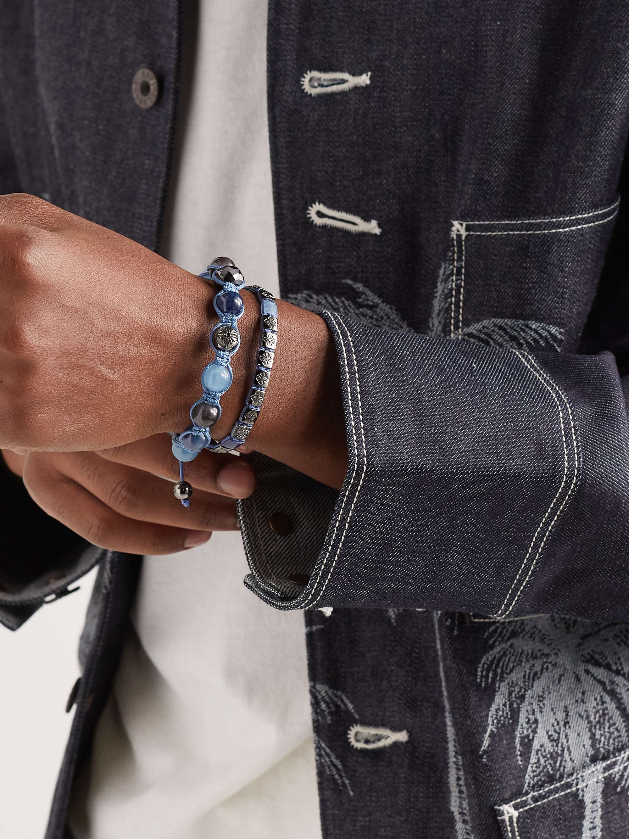 SHAMBALLA JEWELS Rhodium-Plated, Multi-Stone and Cord Bracelet