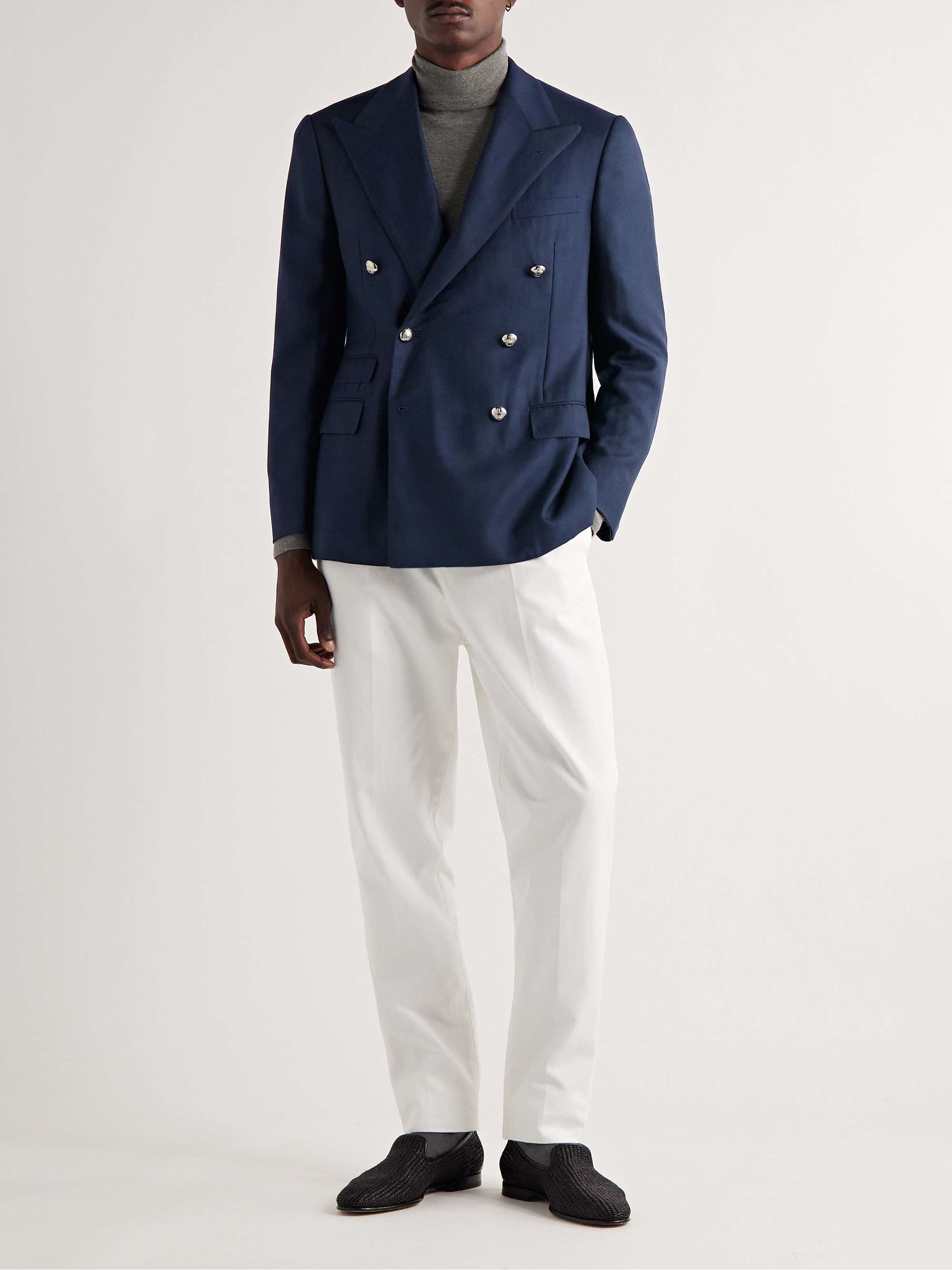 RALPH LAUREN PURPLE LABEL Kent Slim-Fit Double-Breasted Cashmere-Twill Blazer
