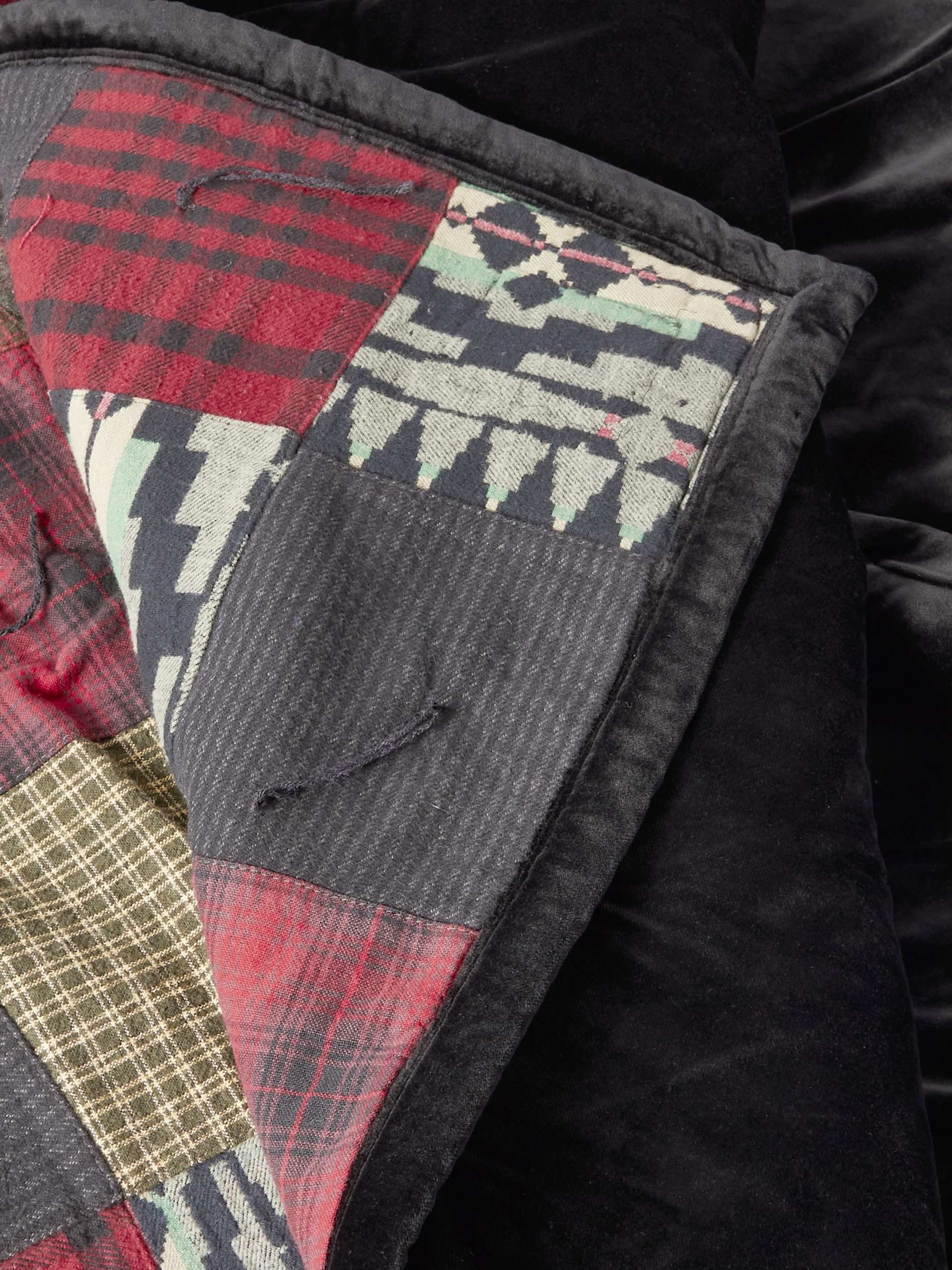 RRL Patchwork Velvet-Trimmed Cotton-Jacquard Blanket