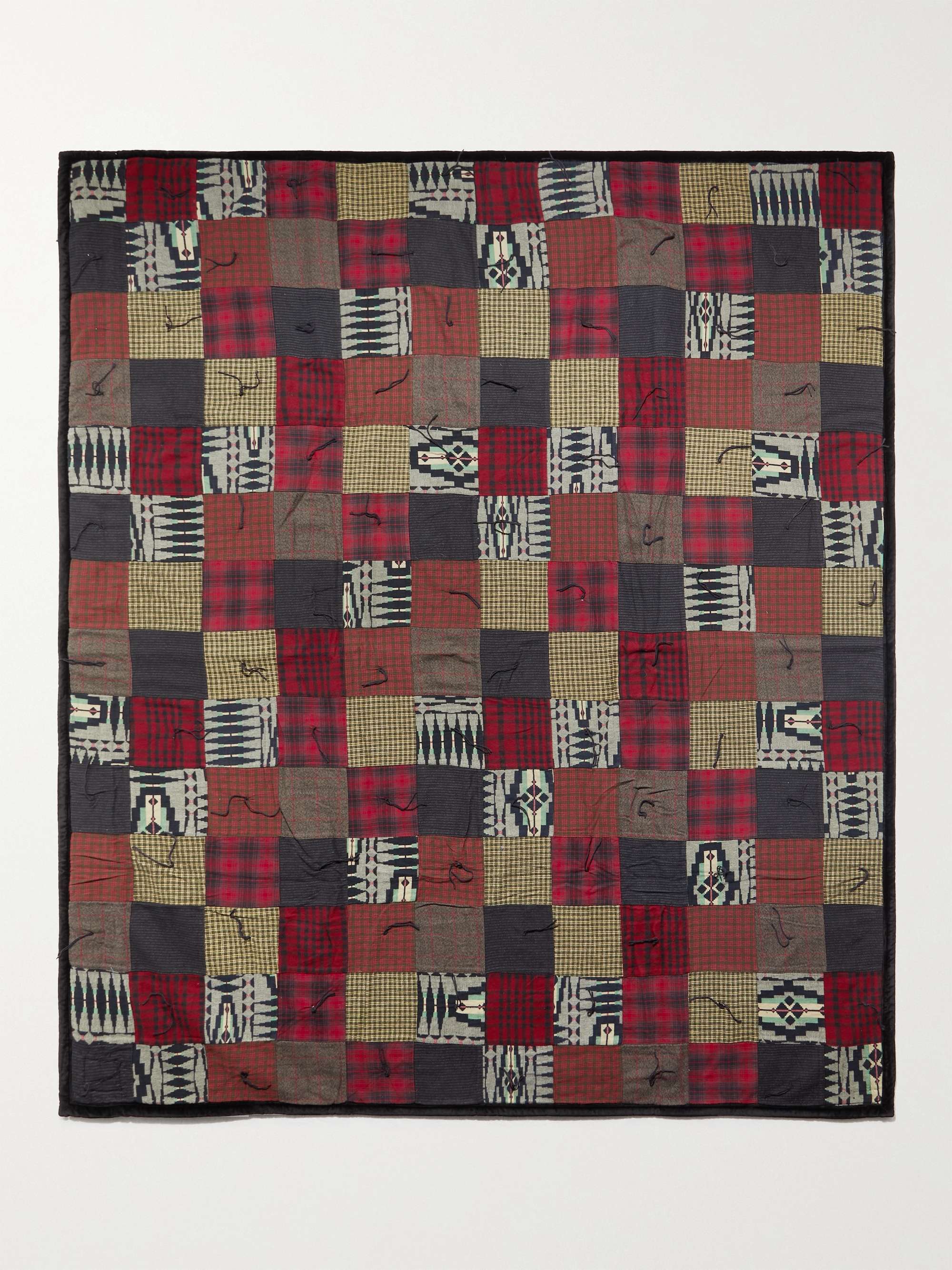 RRL Patchwork Velvet-Trimmed Cotton-Jacquard Blanket