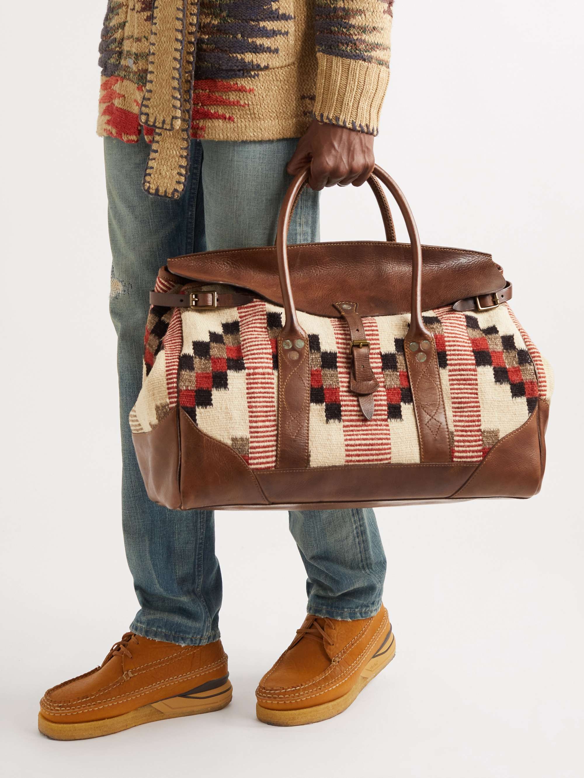 RRL Pecos Large Leather-Trimmed Knitted Duffle Bag