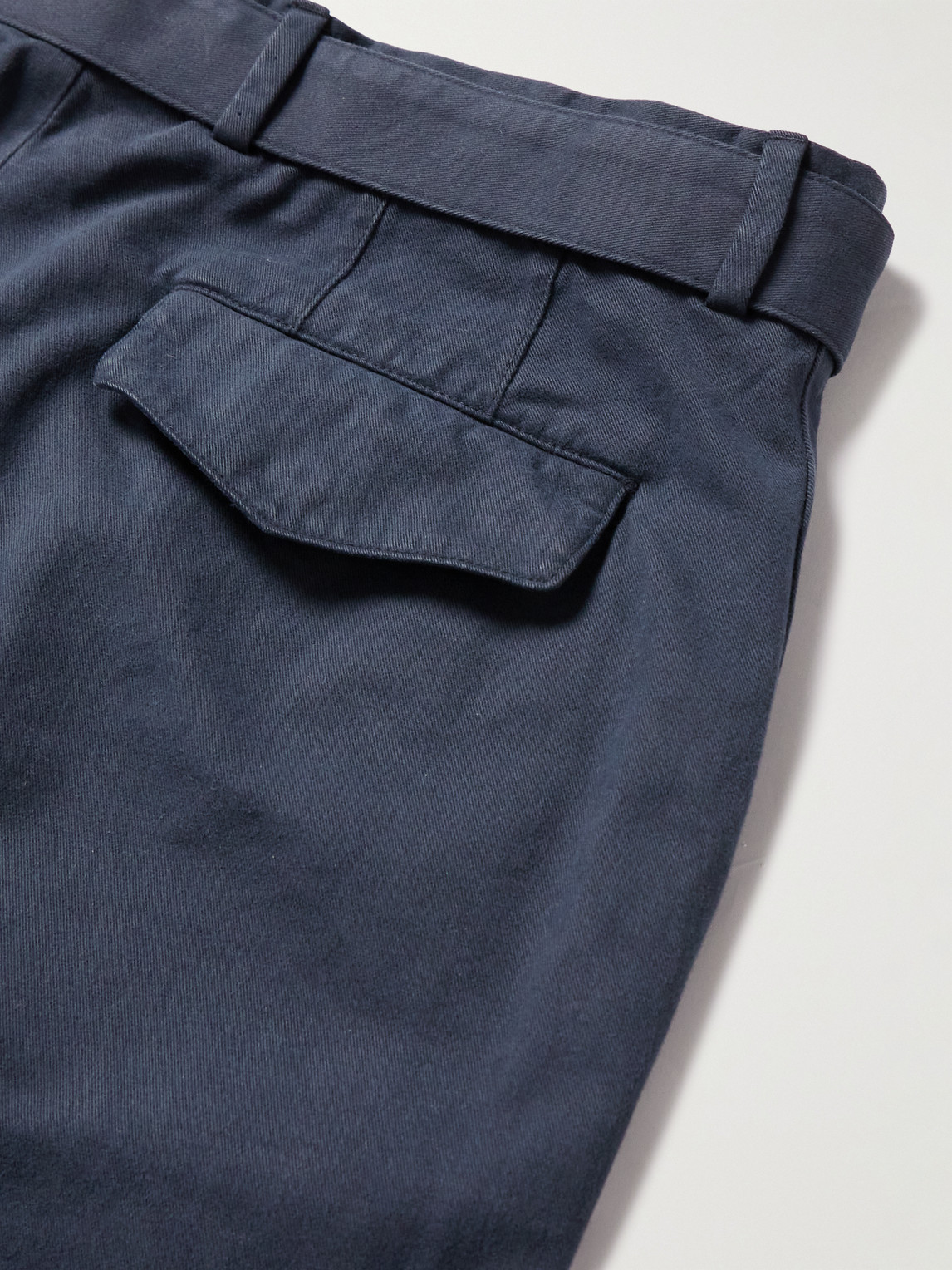 Shop Officine Generale Straight-leg Belted Cotton-twill Trousers In Blue