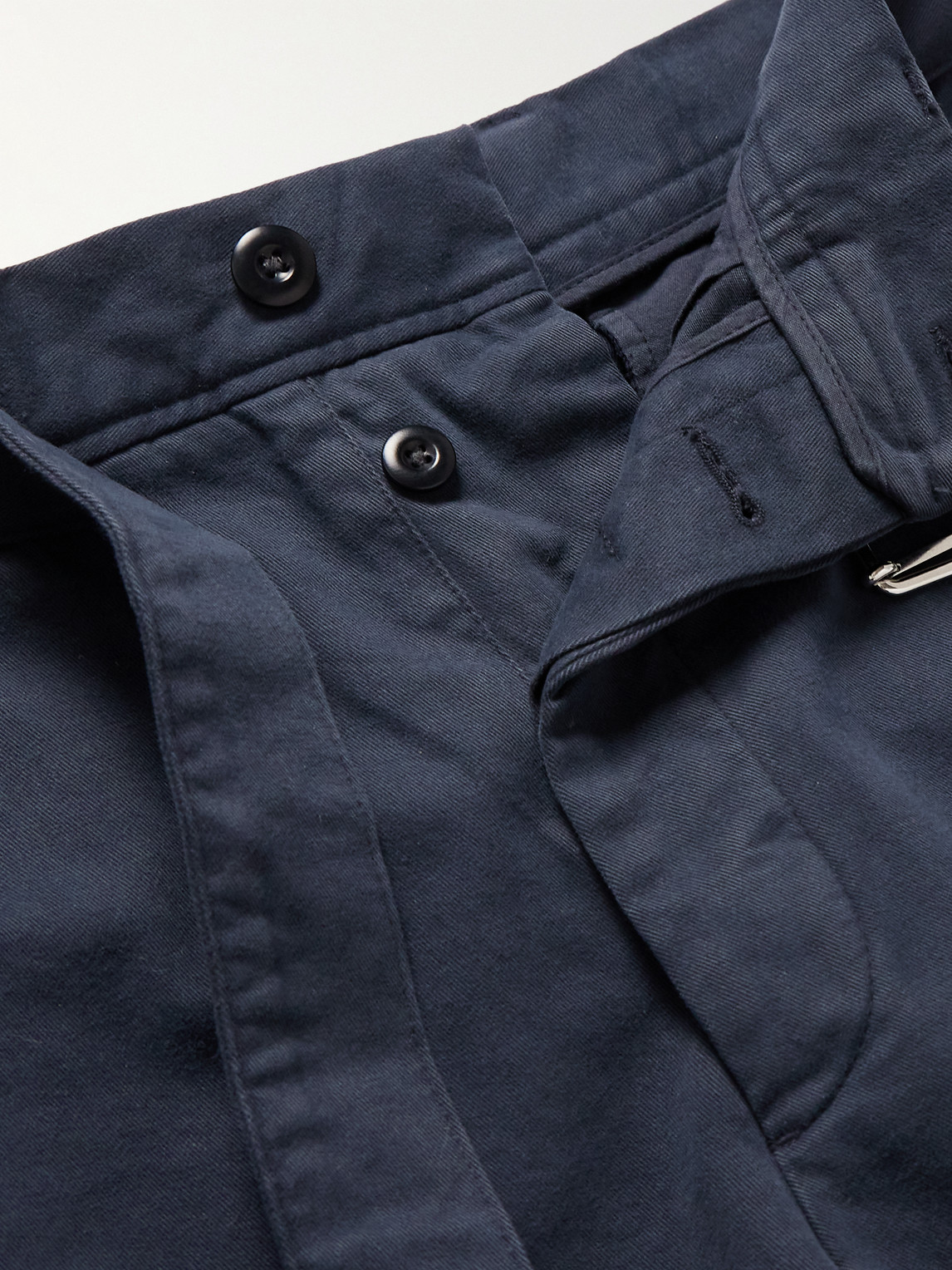 Shop Officine Generale Straight-leg Belted Cotton-twill Trousers In Blue