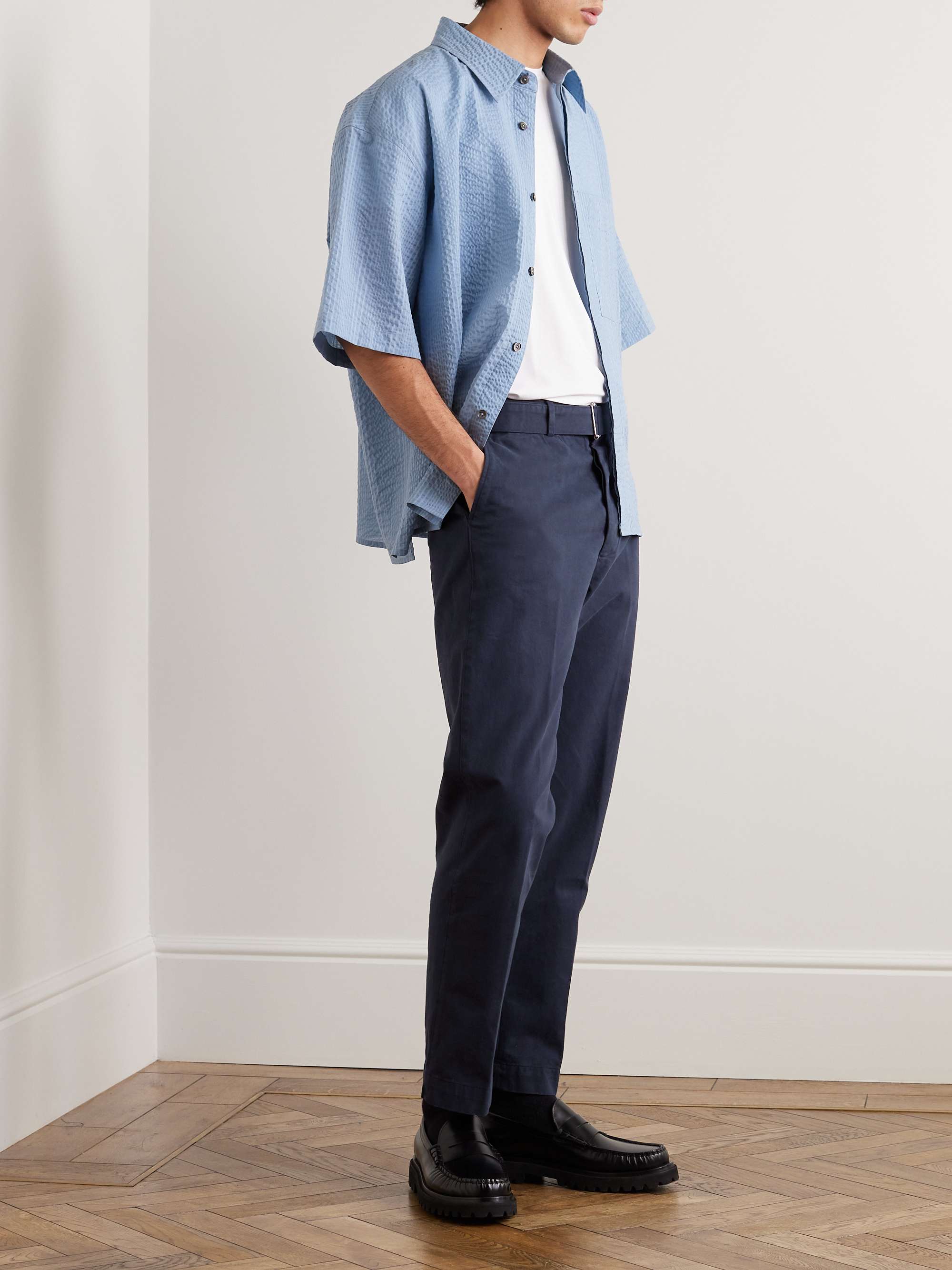 OFFICINE GÉNÉRALE Straight-Leg Belted Cotton-Twill Trousers