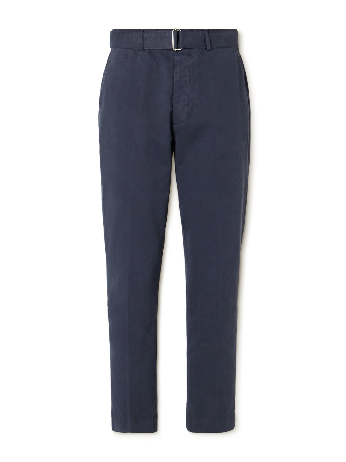 Officine Generale Straight-leg Belted Cotton-twill Trousers In Blue