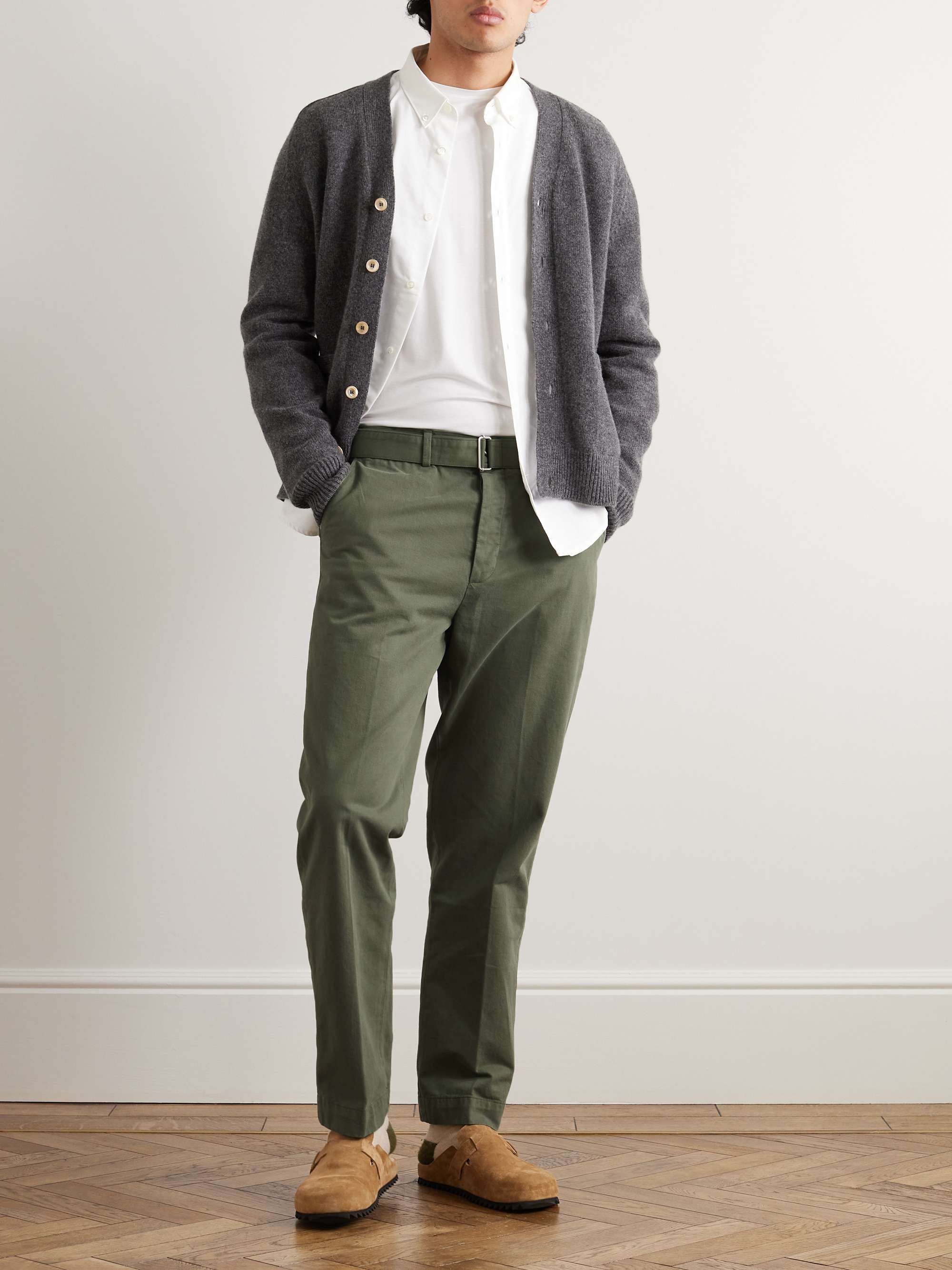 OFFICINE GÉNÉRALE Straight-Leg Belted Cotton-Twill Trousers for Men ...