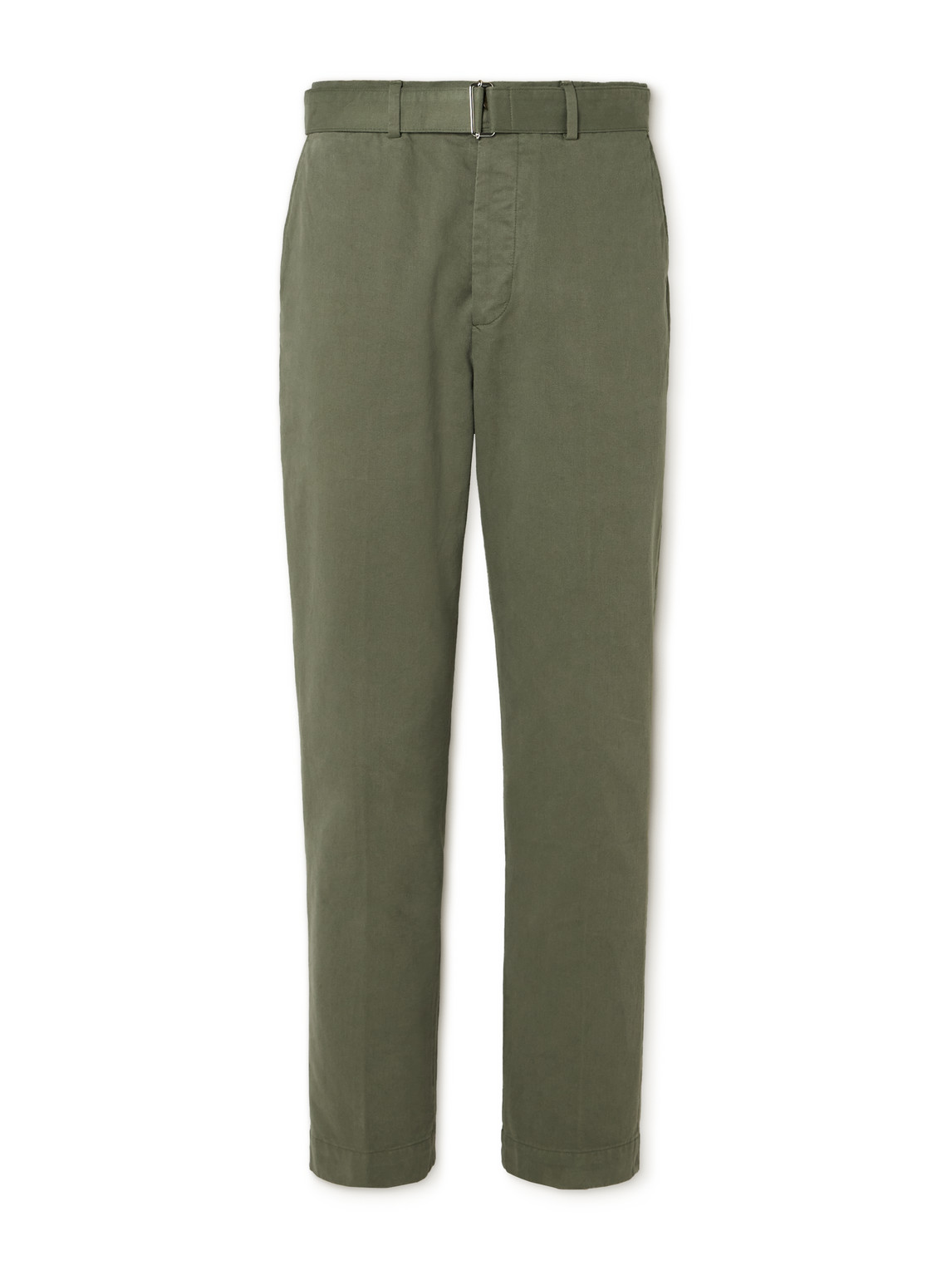 Officine Generale Straight-leg Belted Cotton-twill Trousers In Green