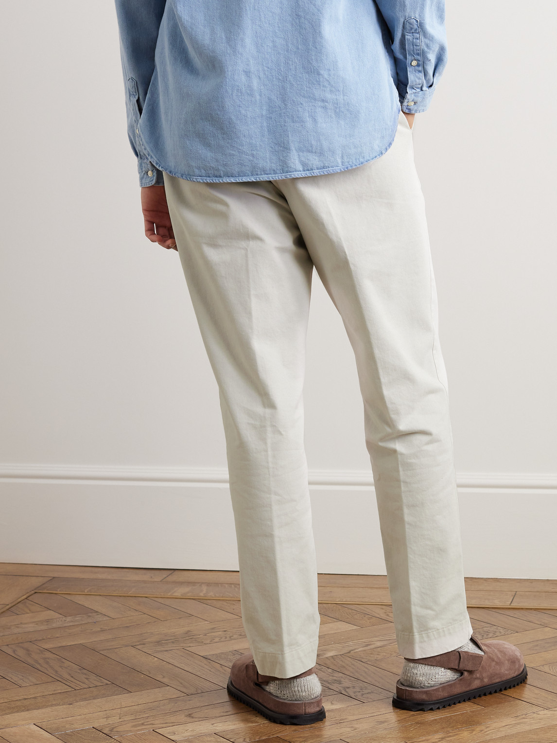 Shop Officine Generale Straight-leg Belted Cotton-twill Trousers In Neutrals