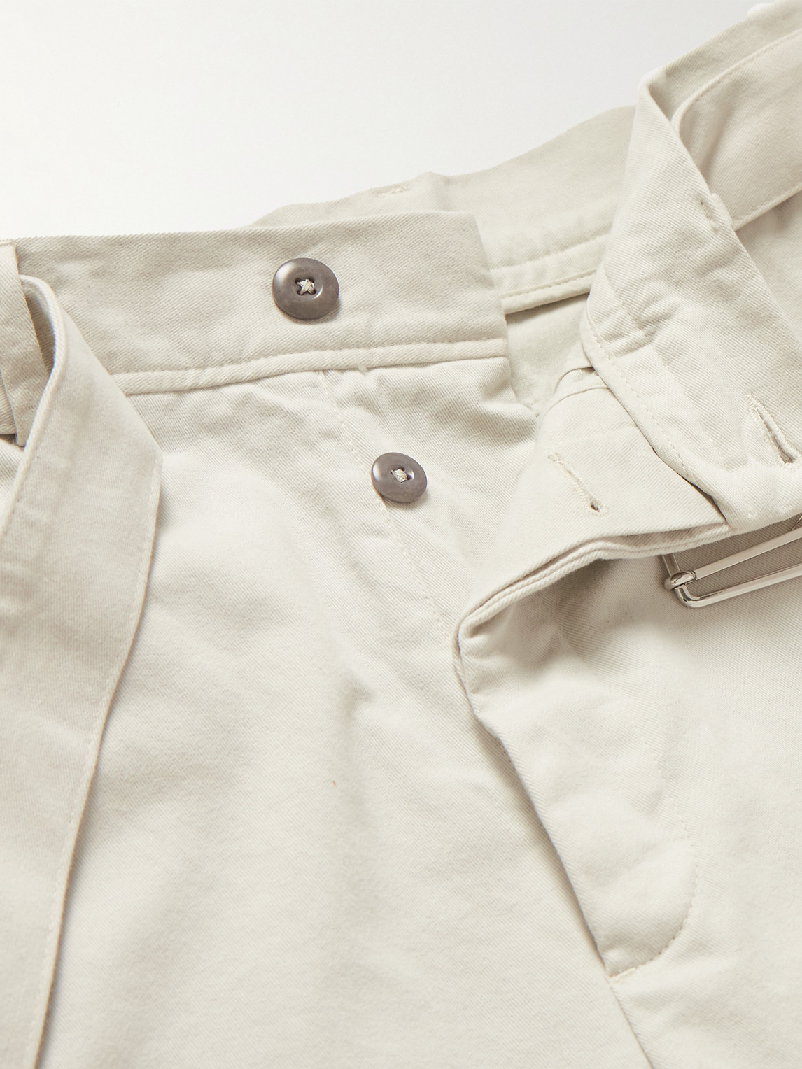 Shop Officine Generale Straight-leg Belted Cotton-twill Trousers In Neutrals