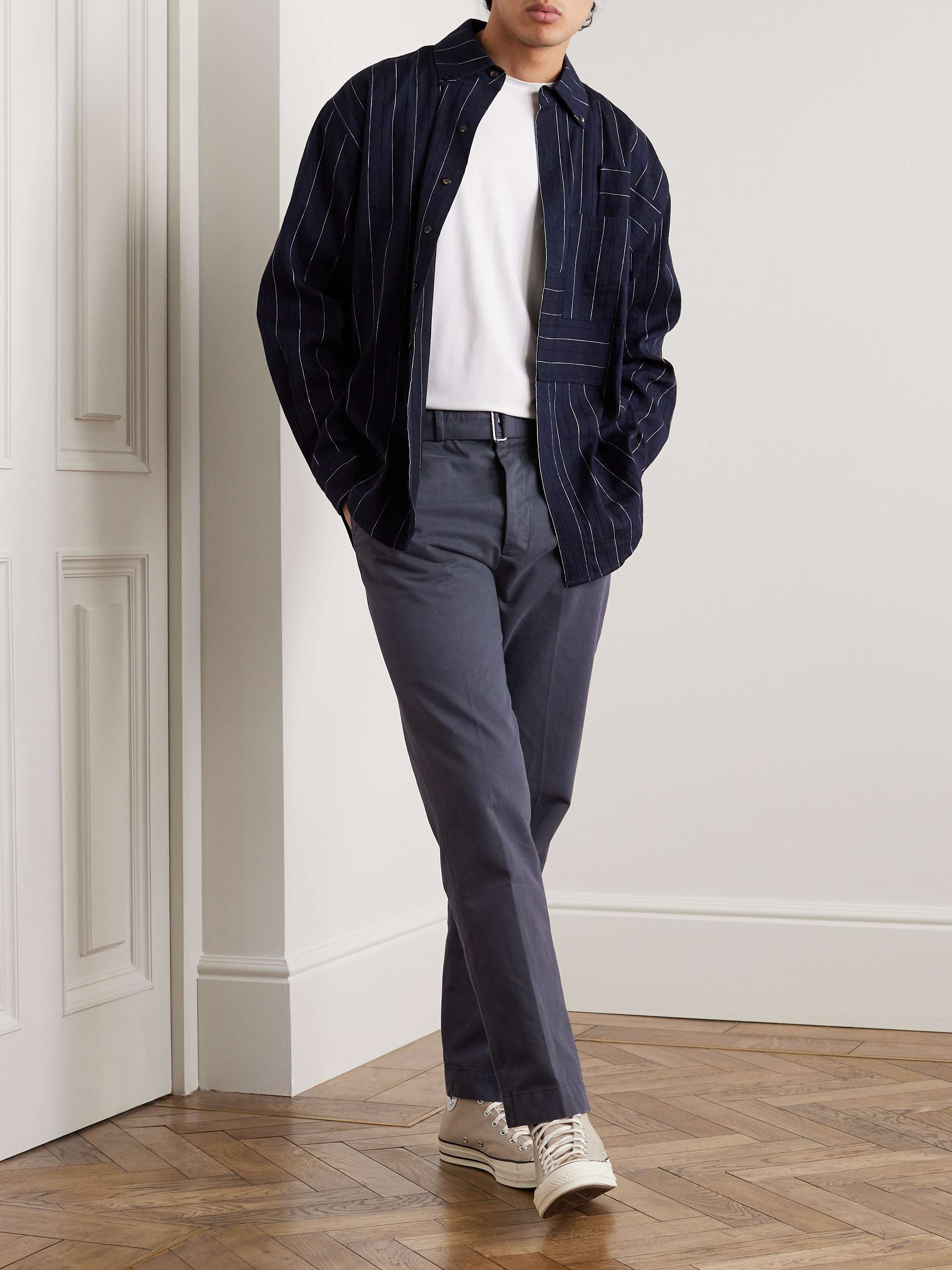 OFFICINE GÉNÉRALE Straight-Leg Belted Cotton-Twill Trousers
