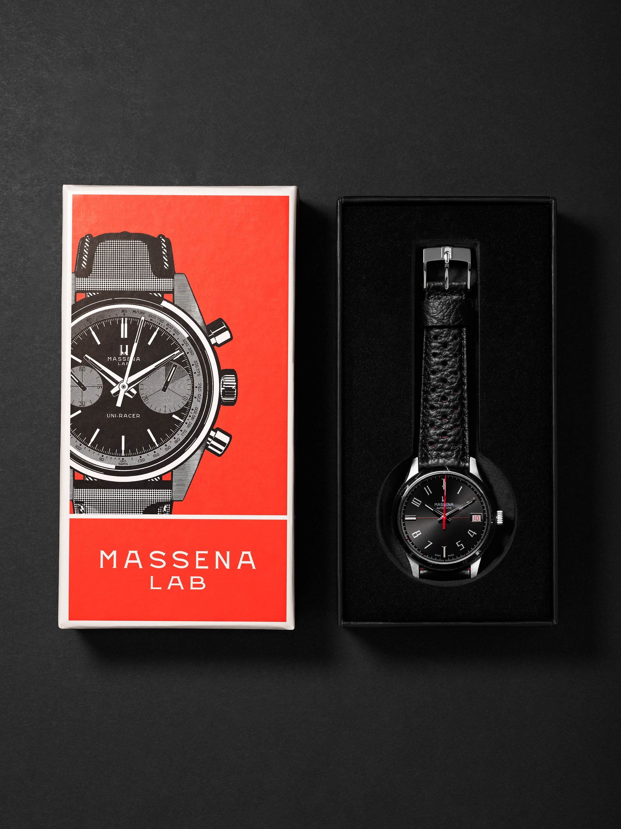 MASSENA LAB Dato-Racer Limited Edition Automatic 40mm Stainless Steel and Full-Grain Leather Watch, Ref. No. DR-001