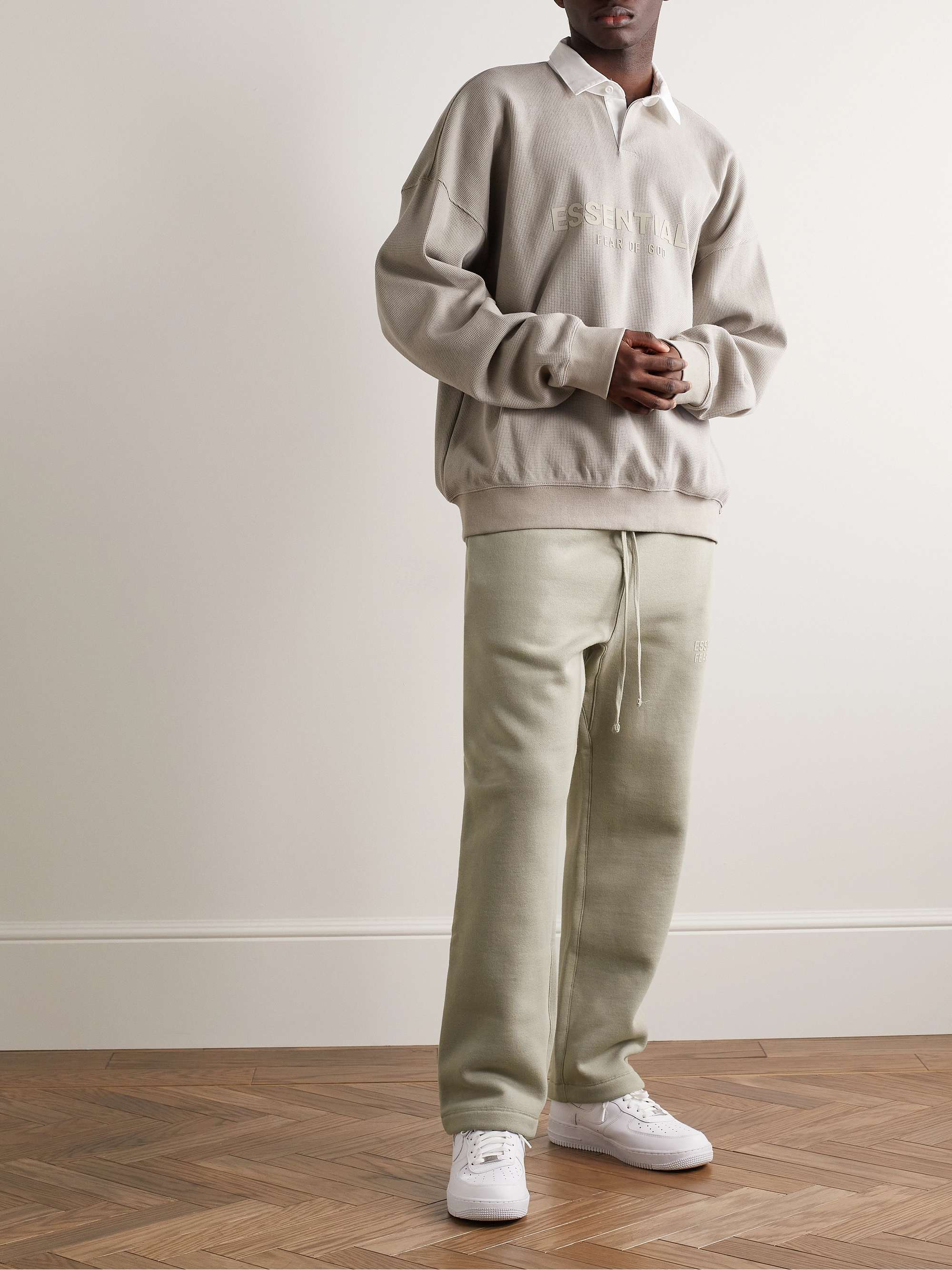 FEAR OF GOD ESSENTIALS Straight-Leg Logo-Flocked Cotton-Blend Jersey Sweatpants