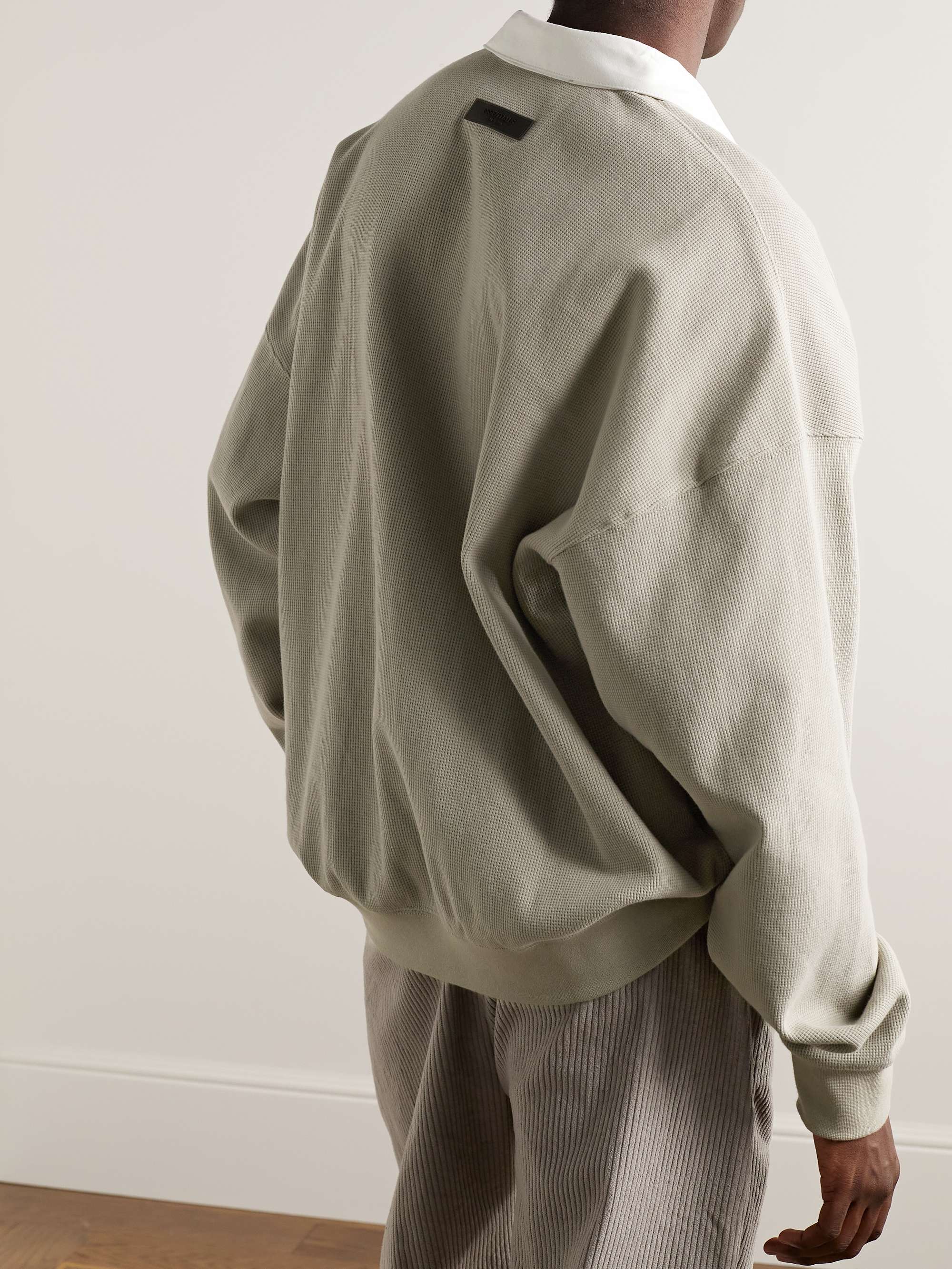 FEAR OF GOD ESSENTIALS Poplin-Trimmed Logo-Print Waffle-Knit Cotton-Blend Sweater