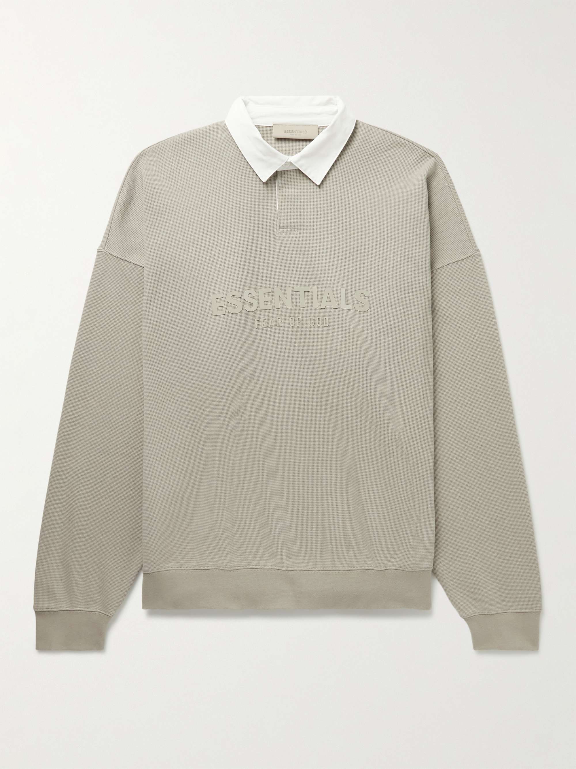 FEAR OF GOD ESSENTIALS Poplin-Trimmed Logo-Print Waffle-Knit Cotton-Blend Sweater