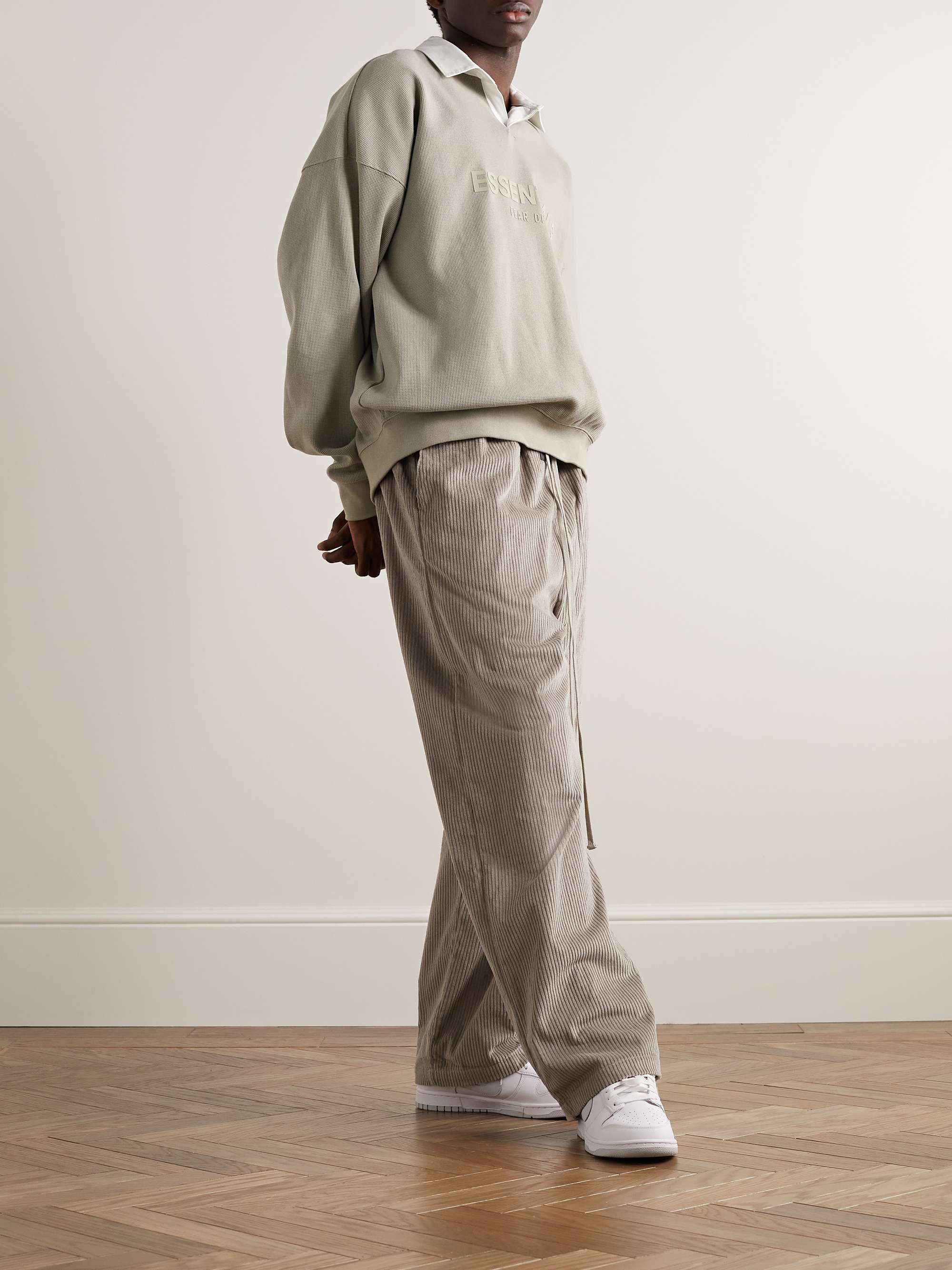 FEAR OF GOD ESSENTIALS Poplin-Trimmed Logo-Print Waffle-Knit Cotton-Blend Sweater
