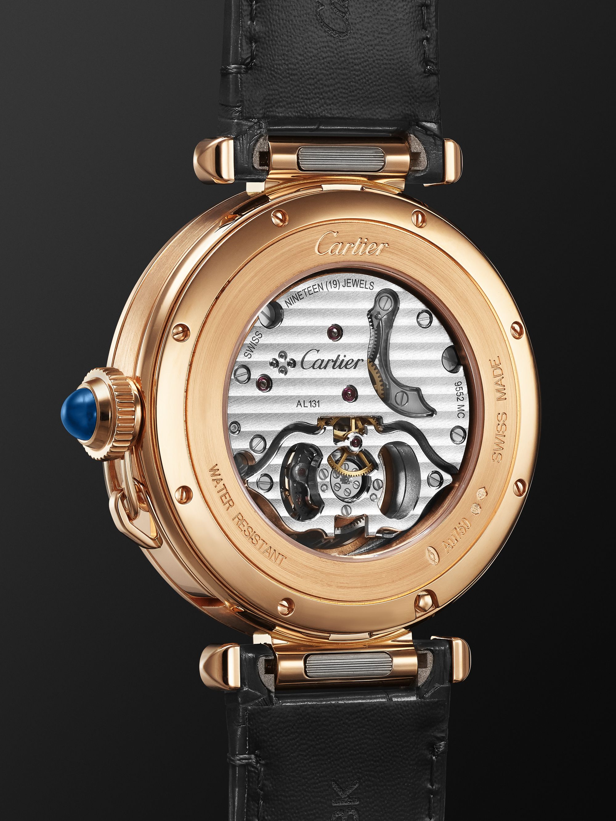 CARTIER Pasha de Cartier Automatic Tourbillon 41mm 18-Karat Rose Gold and Alligator Watch, Ref. No. WHPA0010