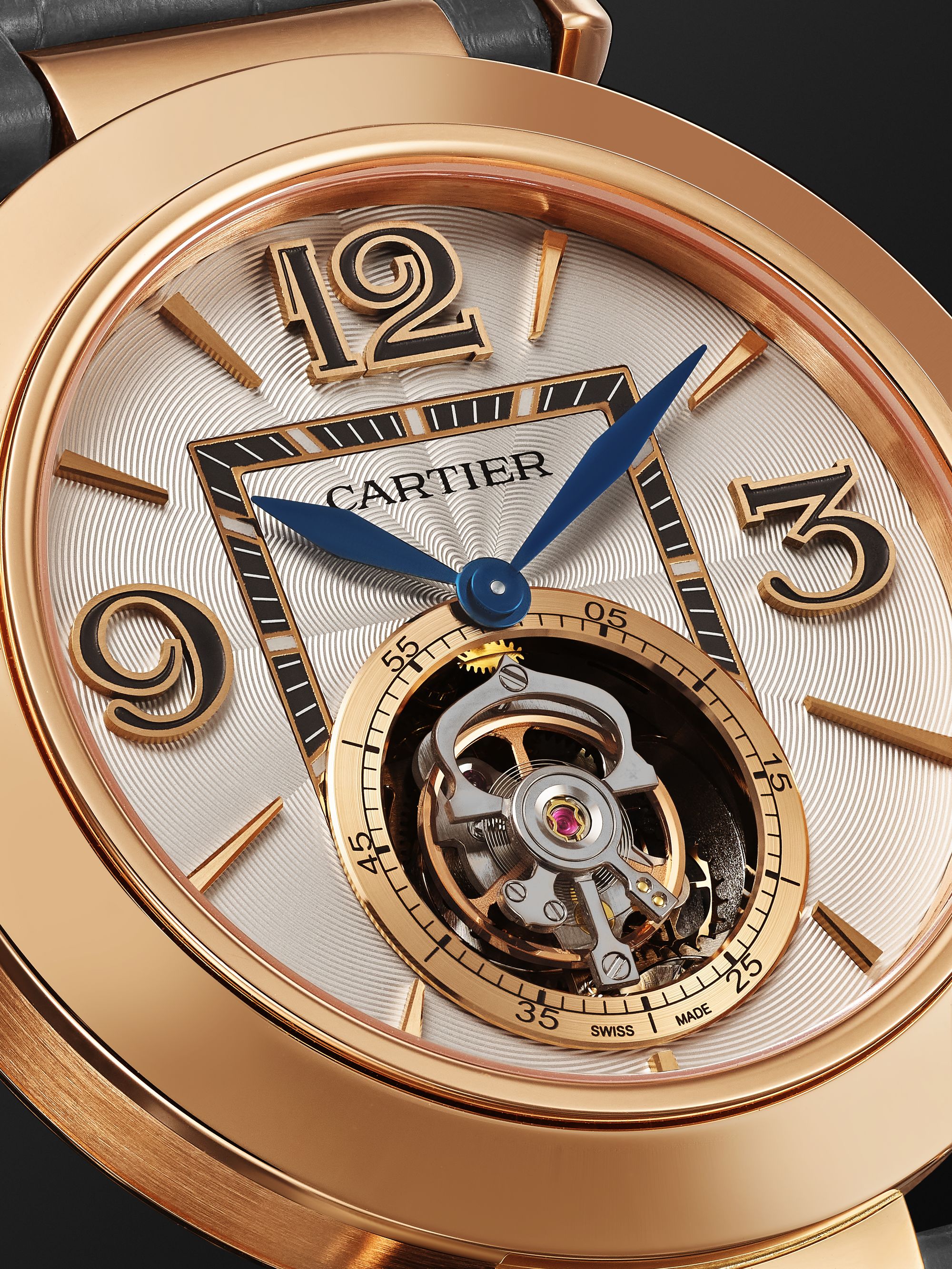 CARTIER Pasha de Cartier Automatic Tourbillon 41mm 18-Karat Rose Gold and Alligator Watch, Ref. No. WHPA0010