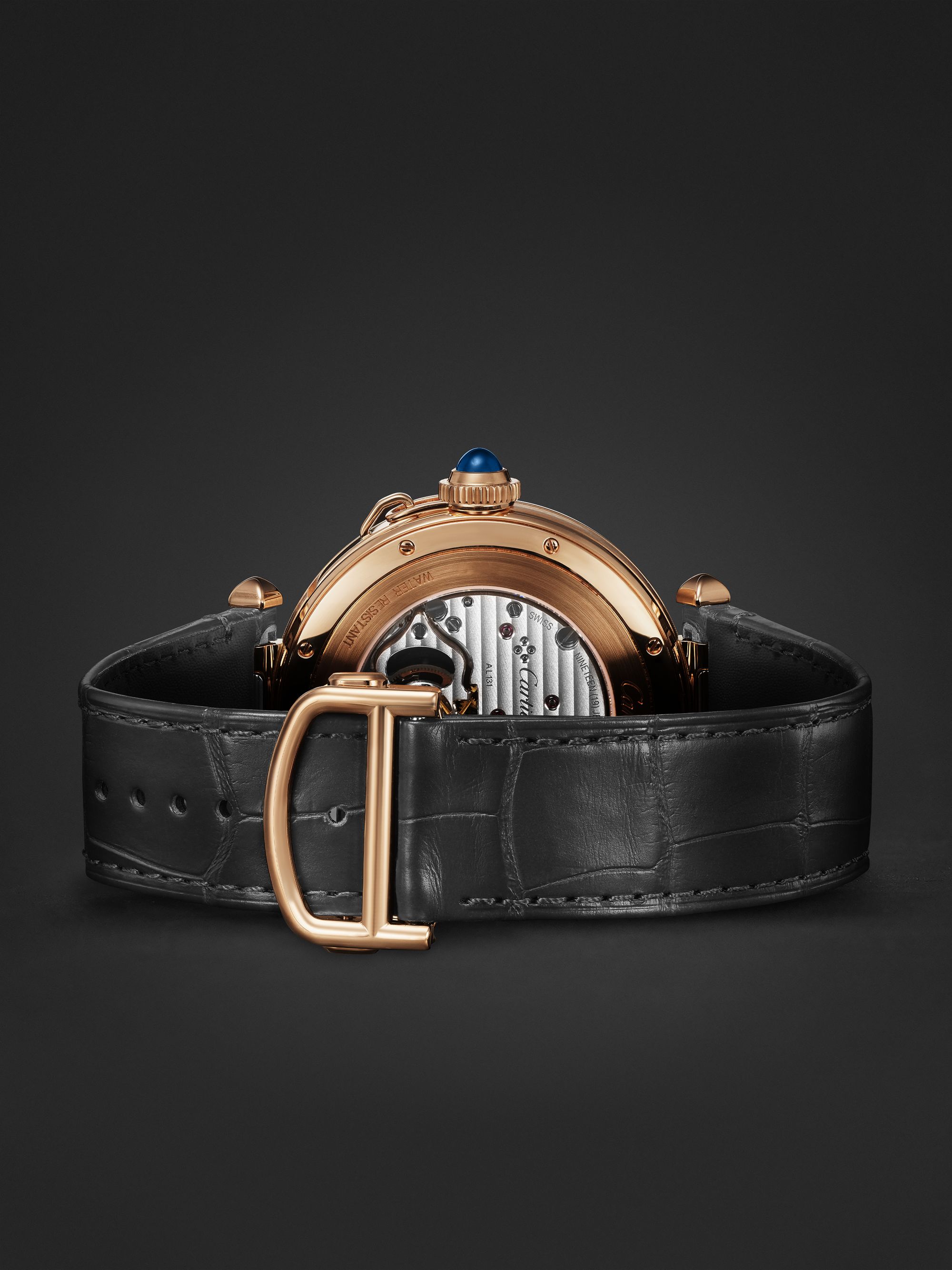 CARTIER Pasha de Cartier Automatic Tourbillon 41mm 18-Karat Rose Gold and Alligator Watch, Ref. No. WHPA0010