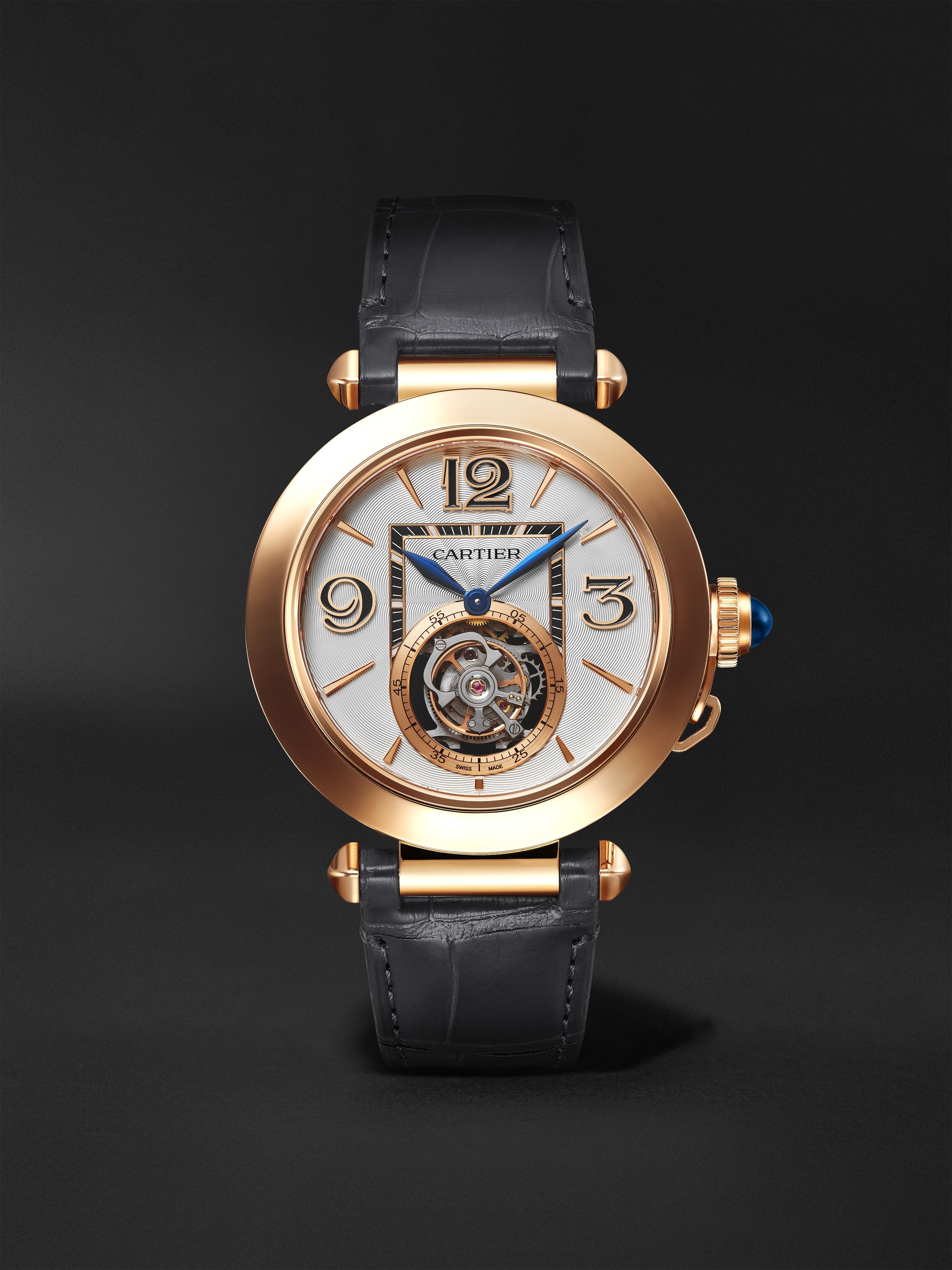 CARTIER Pasha de Cartier Automatic Tourbillon 41mm 18-Karat Rose Gold and Alligator Watch, Ref. No. WHPA0010
