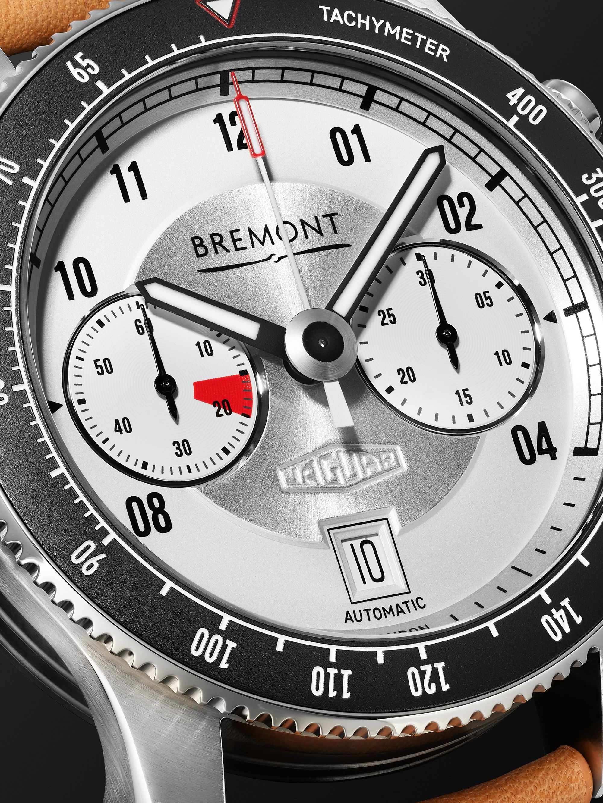 BREMONT Jaguar C-Type Automatic Chronograph 43mm Stainless Steel and Leather Watch, Ref. No. C-TYPE-SS-R-S
