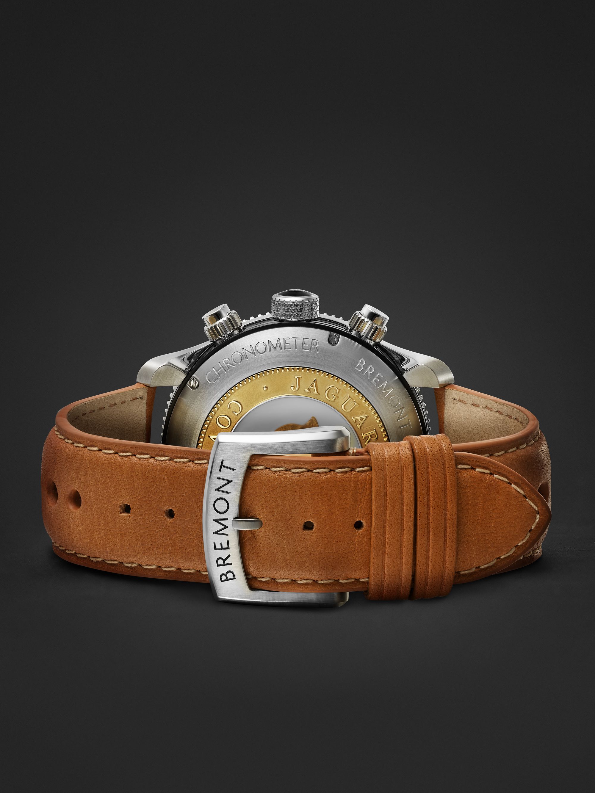 BREMONT Jaguar C-Type Automatic Chronograph 43mm Stainless Steel and Leather Watch, Ref. No. C-TYPE-SS-R-S
