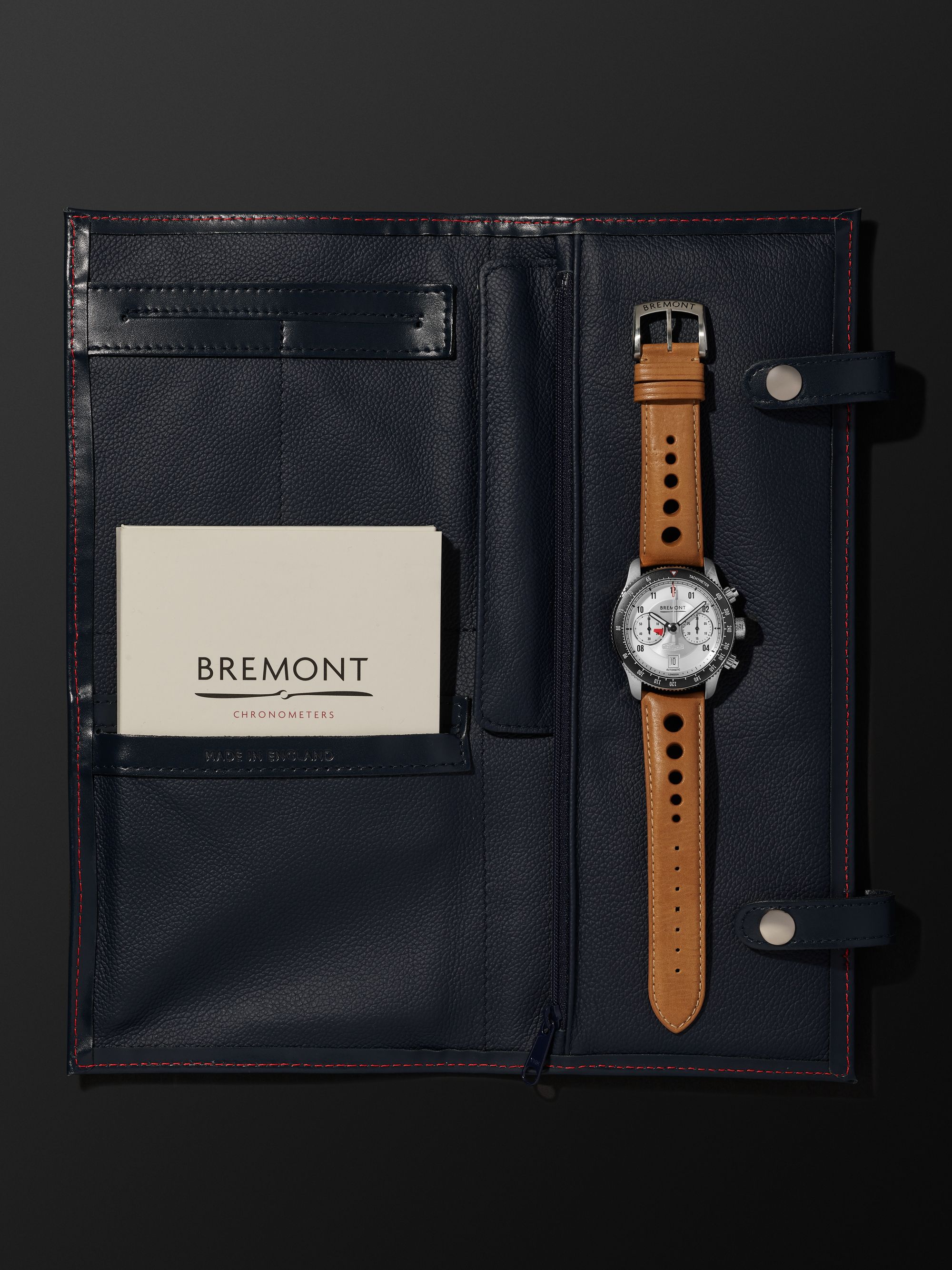 BREMONT Jaguar C-Type Automatic Chronograph 43mm Stainless Steel and Leather Watch, Ref. No. C-TYPE-SS-R-S