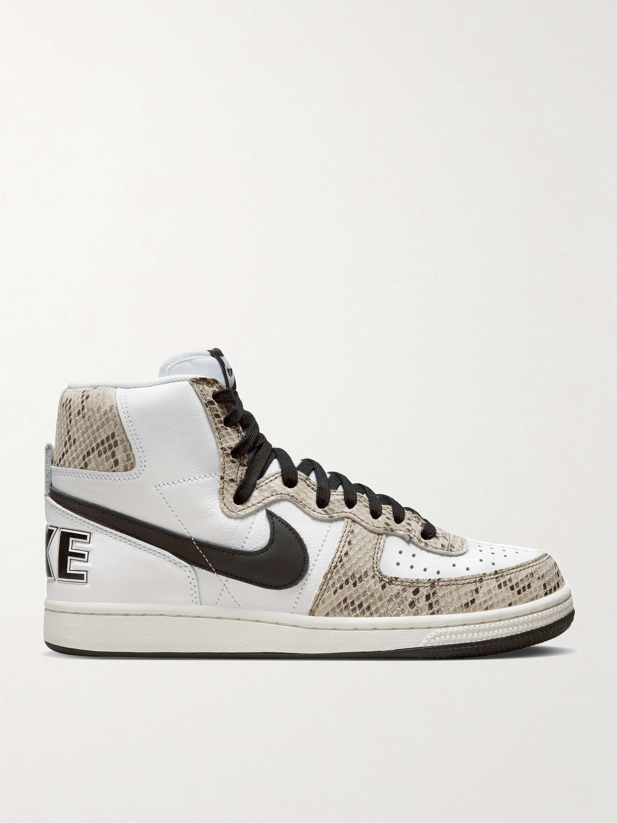 White High Snake-Effect Leather High-Top Sneakers | NIKE PORTER