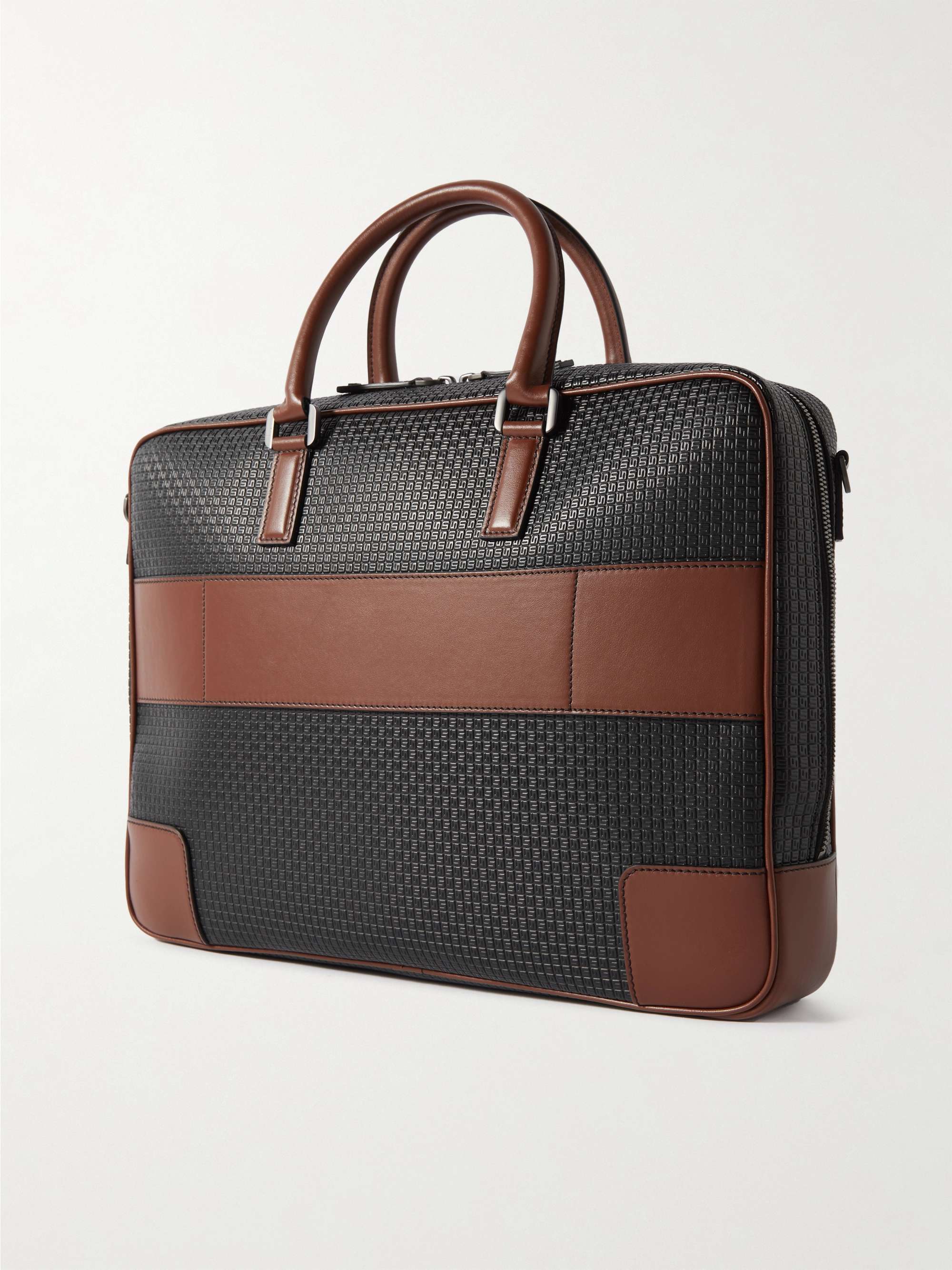 SERAPIAN Stepan Leather-Trimmed Monogrammed Coated-Canvas Briefcase