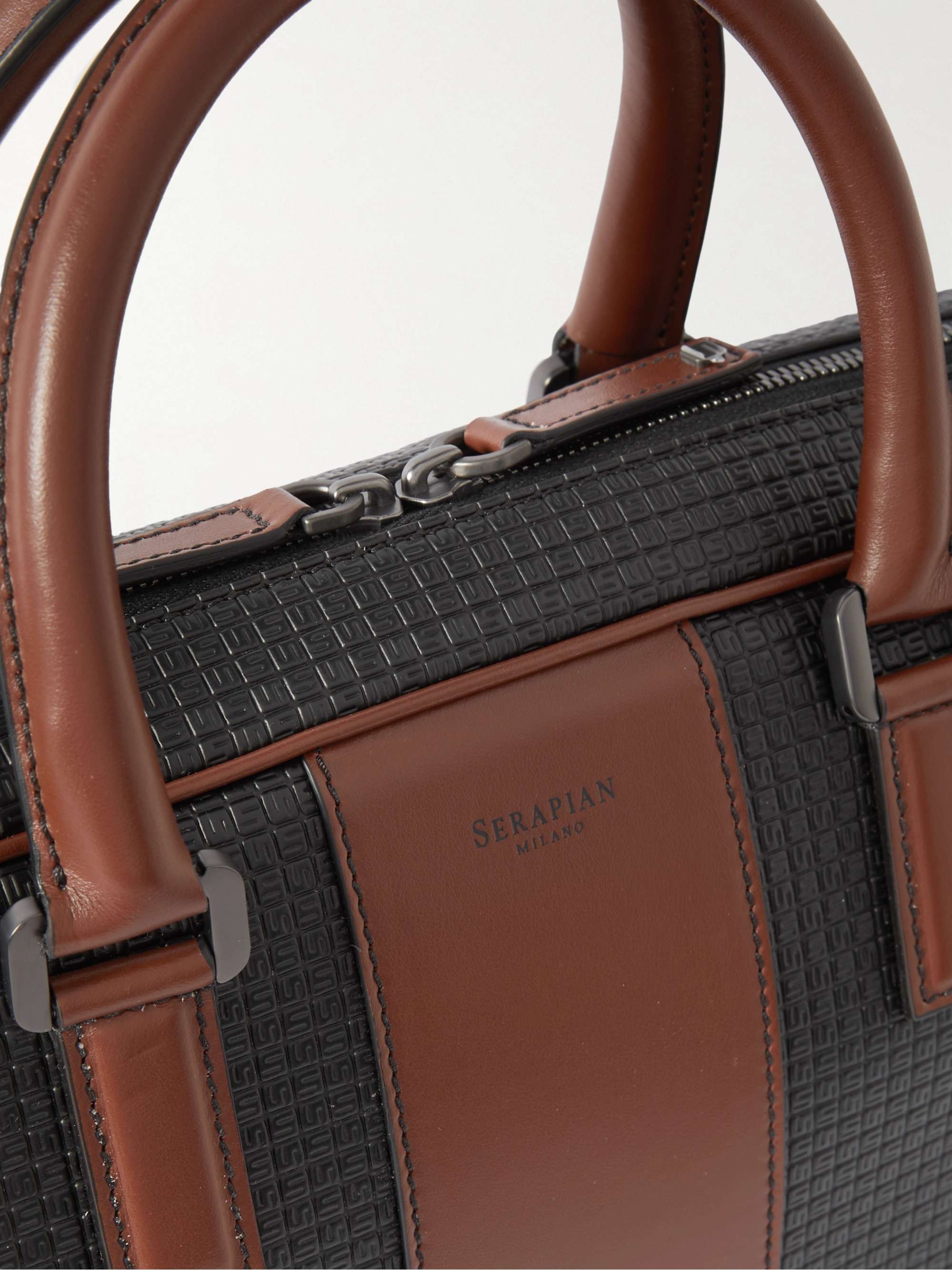 SERAPIAN Stepan Leather-Trimmed Monogrammed Coated-Canvas Briefcase