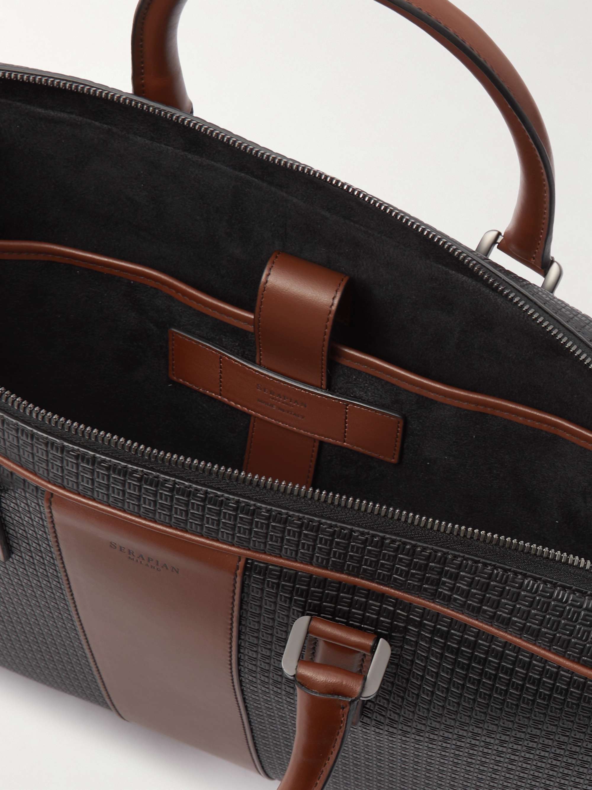 SERAPIAN Stepan Leather-Trimmed Monogrammed Coated-Canvas Briefcase