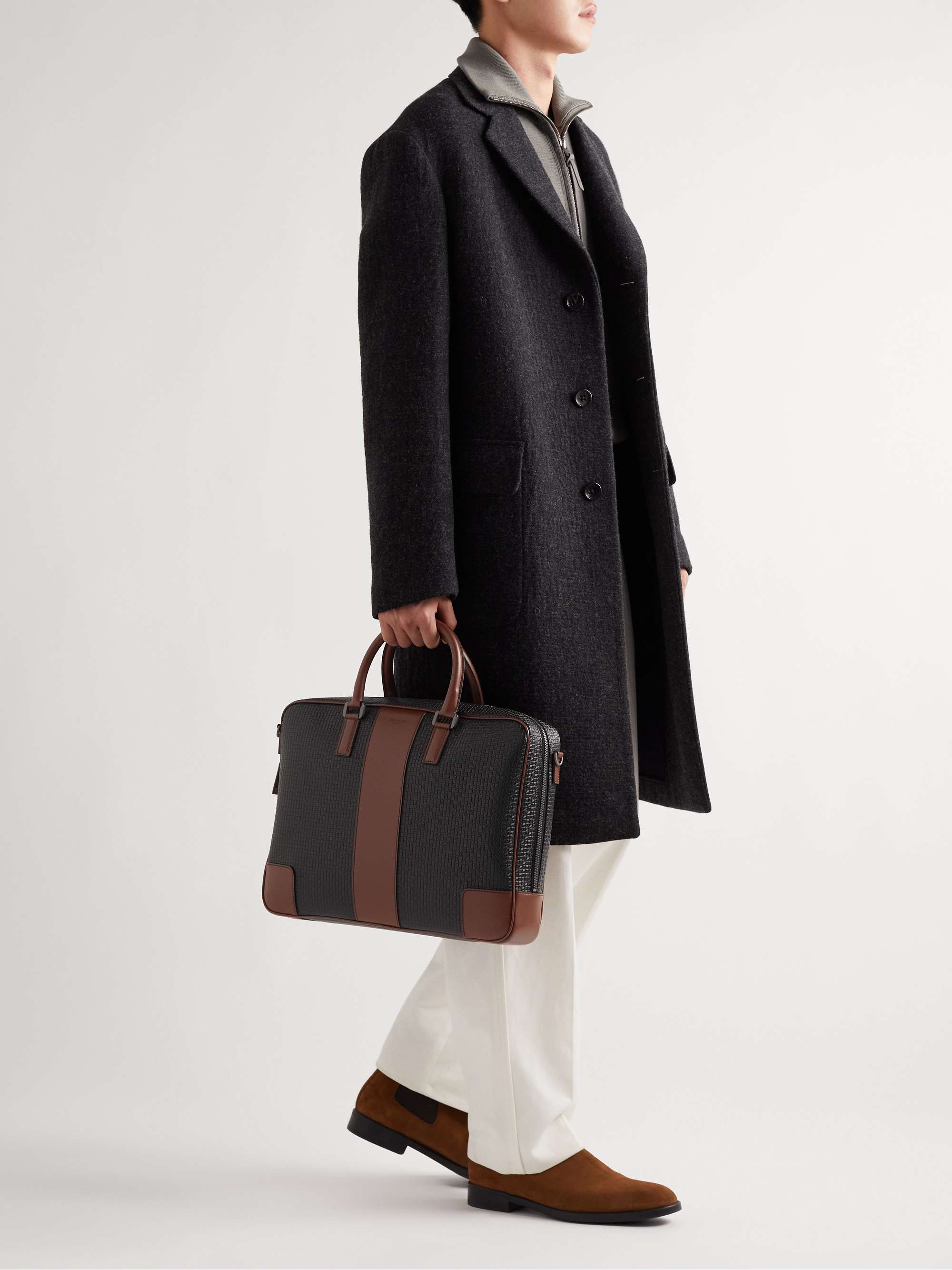 SERAPIAN Stepan Leather-Trimmed Monogrammed Coated-Canvas Briefcase