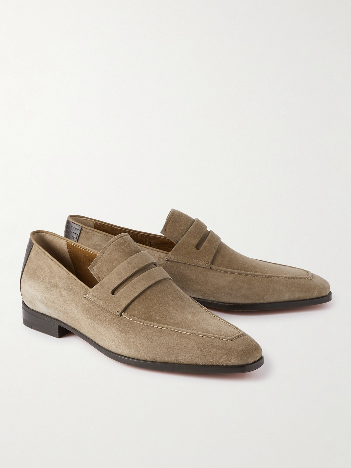 Shop Berluti Leather-trimmed Suede Penny Loafers In Brown