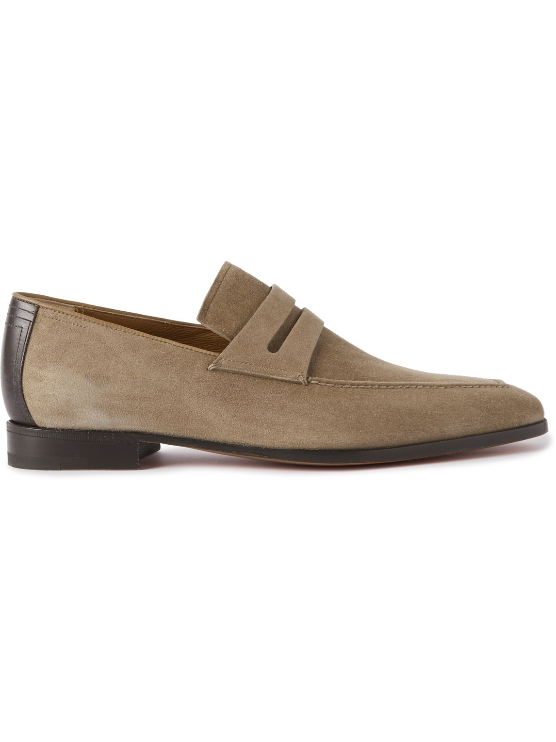 Leather-Trimmed Suede Penny Loafers