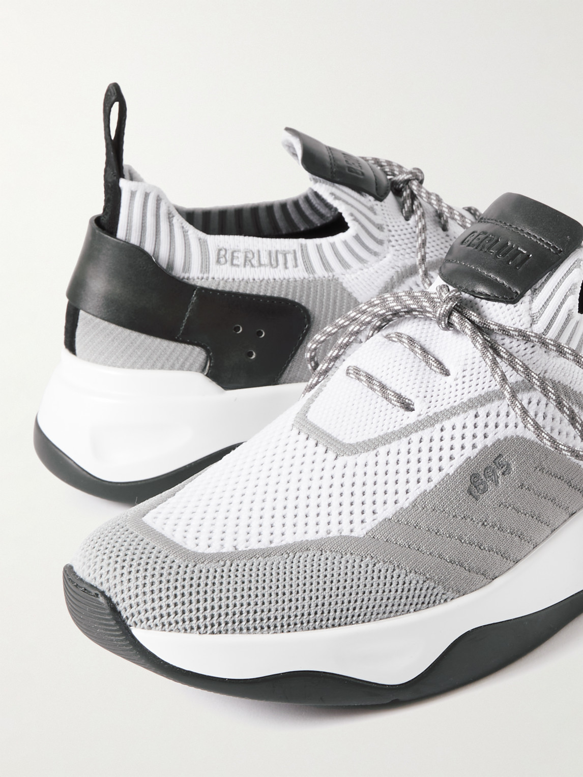 BERLUTI VENEZIA LEATHER-TRIMMED STRETCH-KNIT SNEAKERS