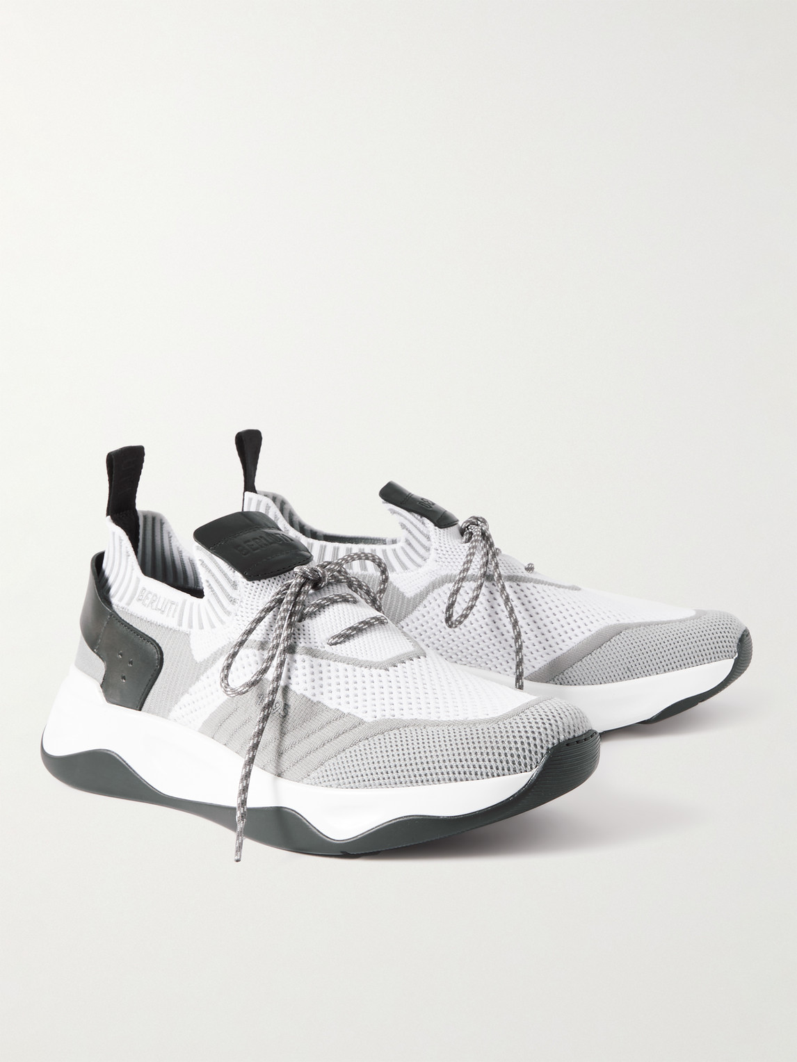 BERLUTI VENEZIA LEATHER-TRIMMED STRETCH-KNIT SNEAKERS