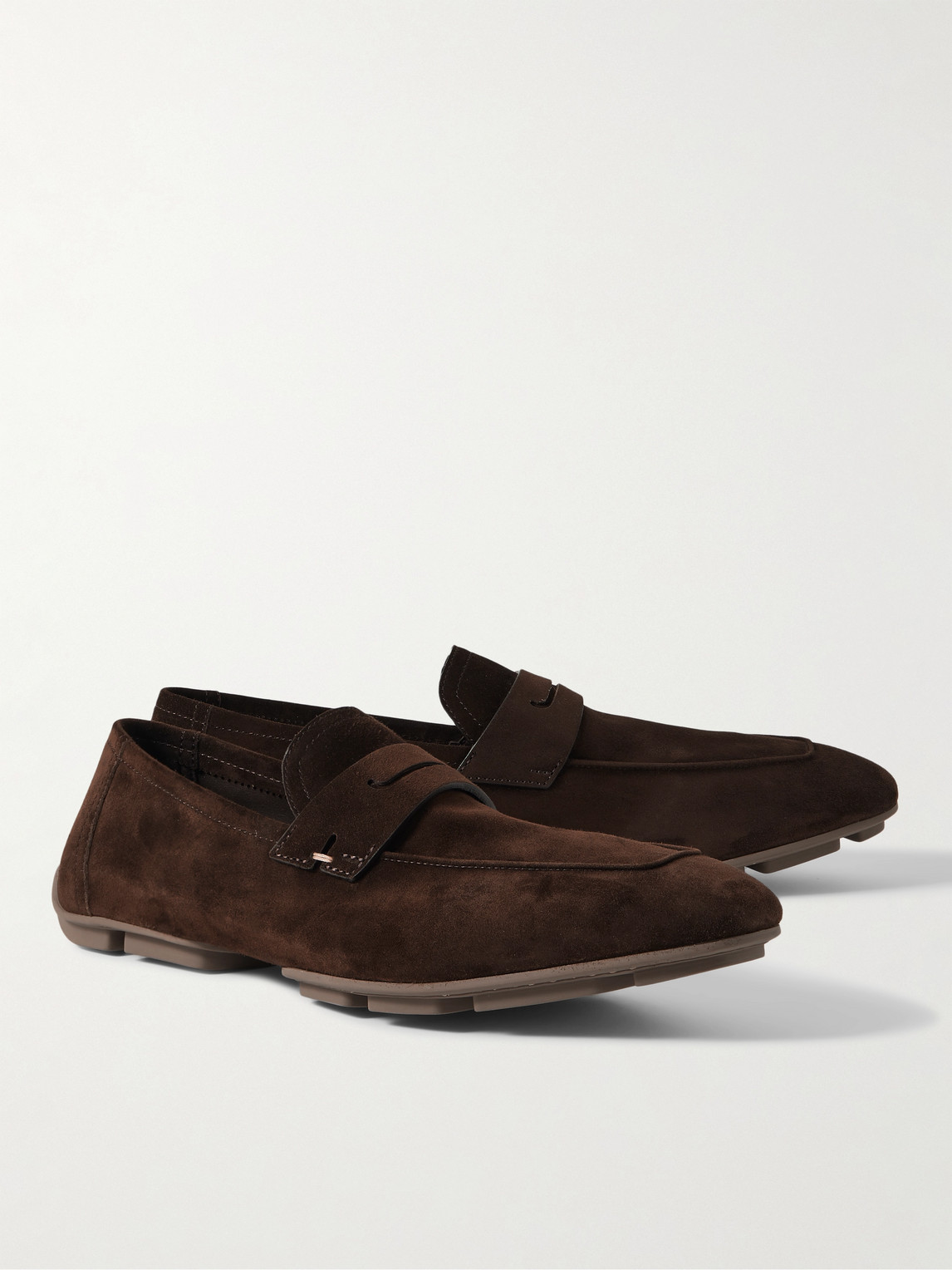 Shop Berluti Suede Loafers In Brown