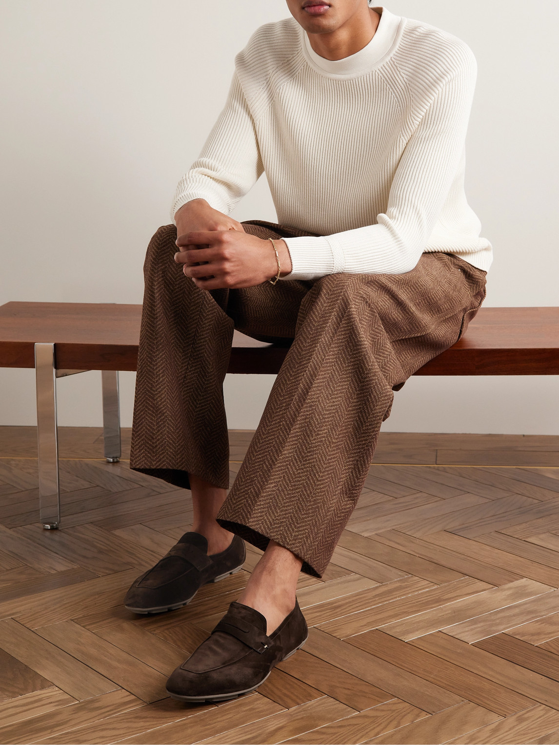 Shop Berluti Suede Loafers In Brown