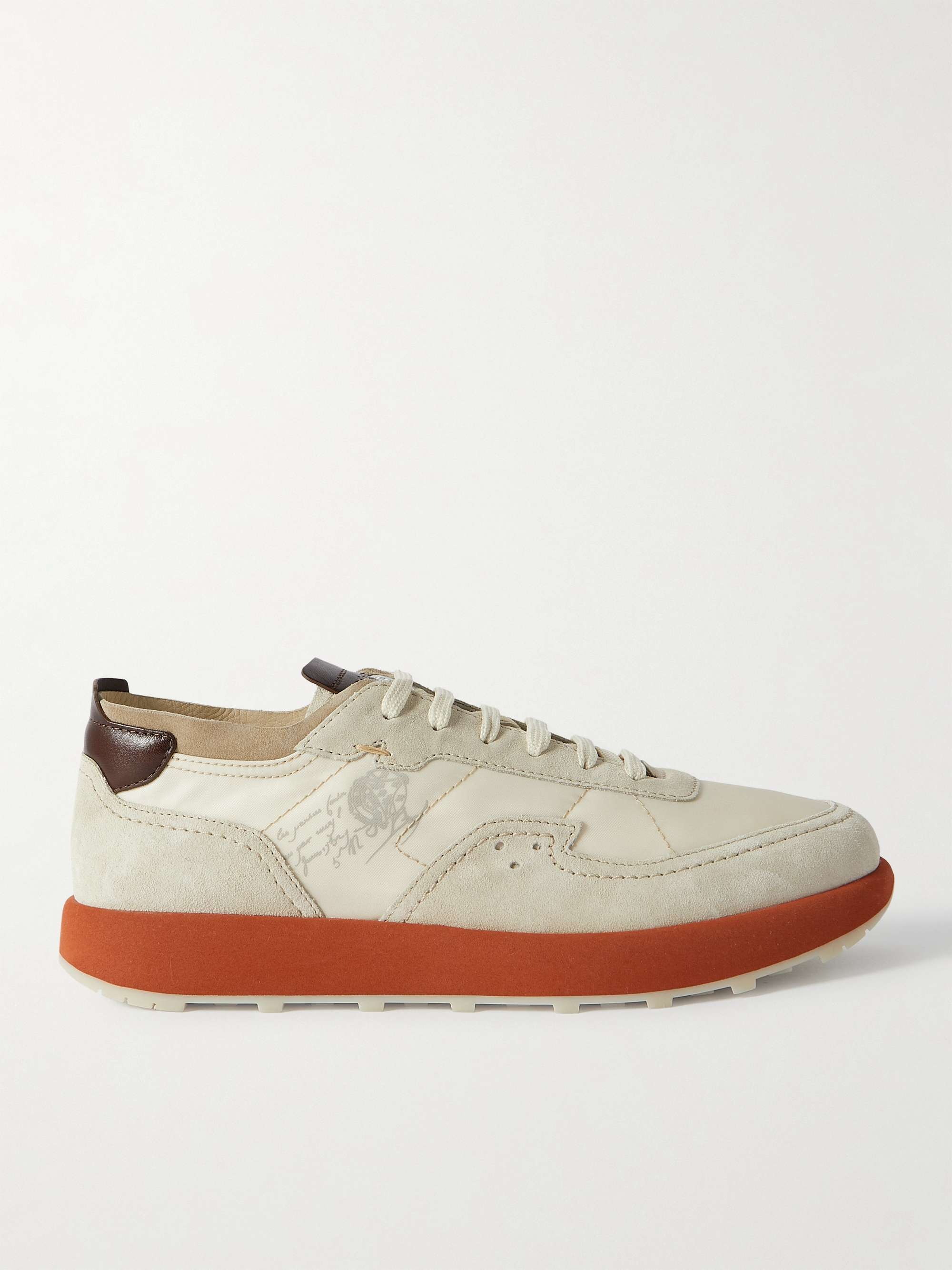 Suede-Trimmed Leather and Mesh Sneakers