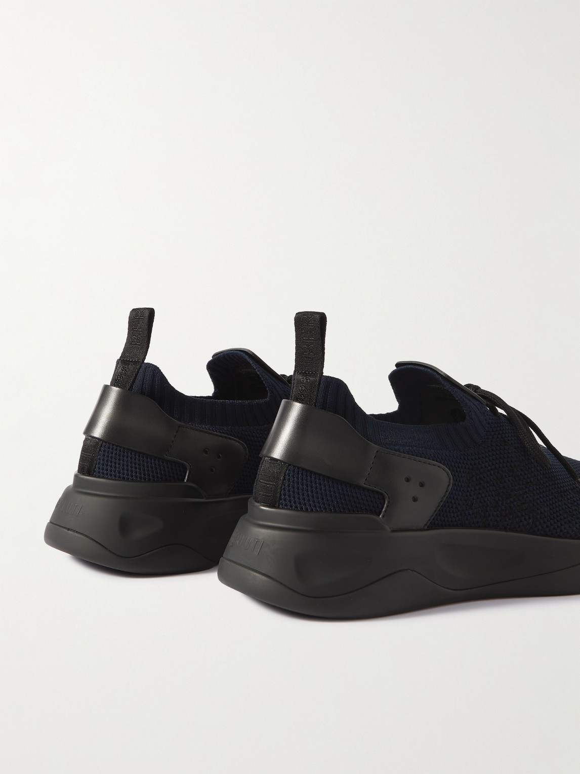 Shop Berluti Shadow Venezia Leather-trimmed Stretch-knit Sneakers In Blue